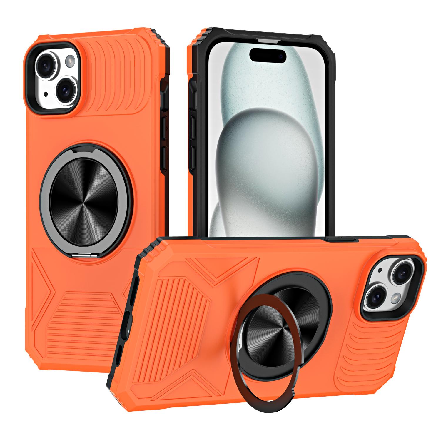 For iPhone 13 Alloy Rotating Holder MagSafe Shockproof Phone Case(Orange) - Shopkiz.com