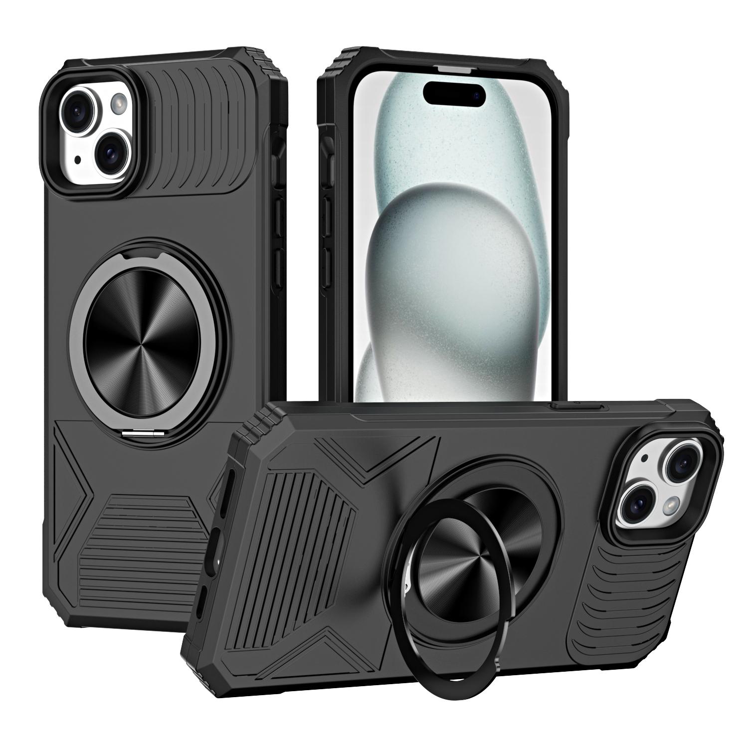 For iPhone 14 Alloy Rotating Holder MagSafe Shockproof Phone Case(Black) - Shopkiz.com