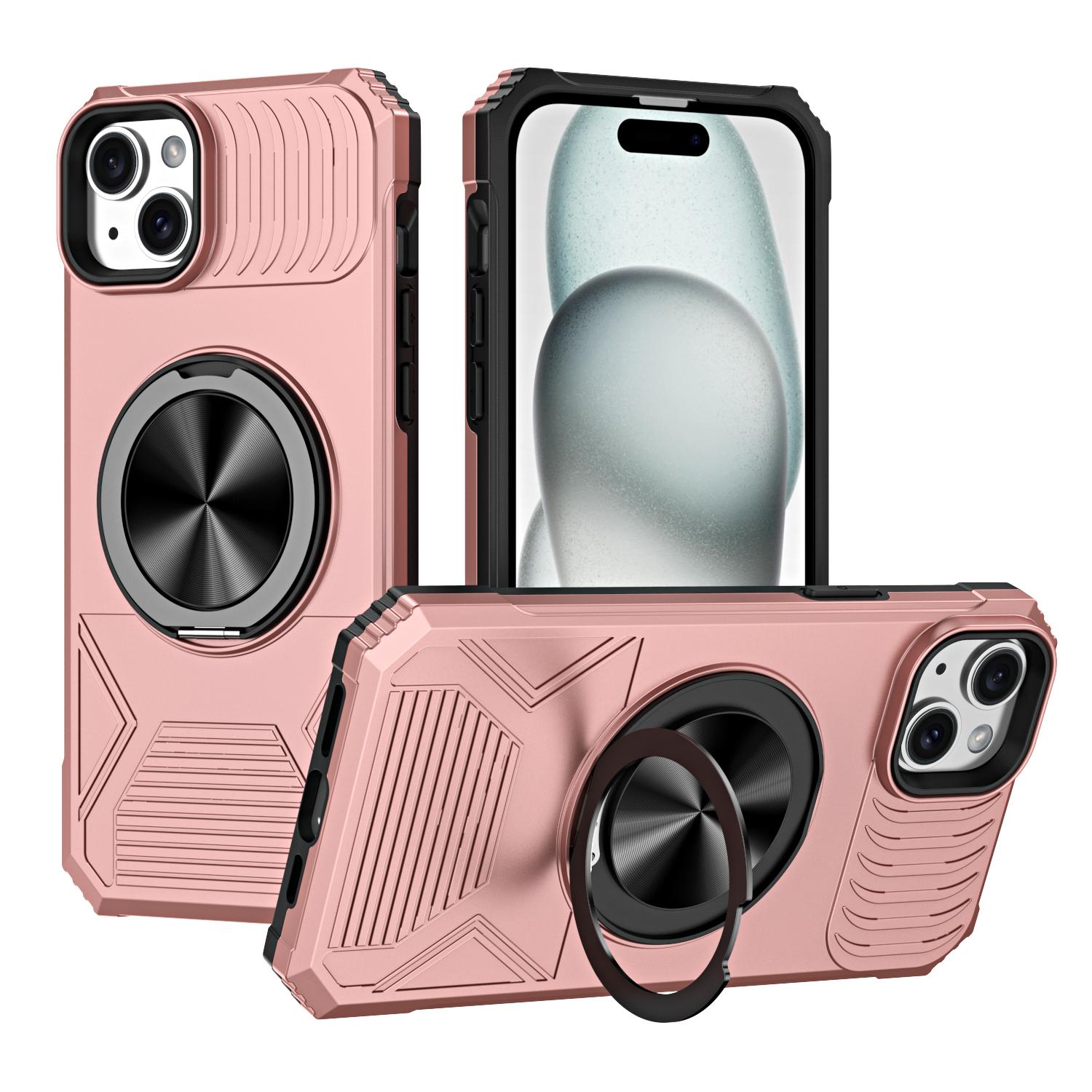 For iPhone 14 Alloy Rotating Holder MagSafe Shockproof Phone Case(Rose Gold) - Shopkiz.com