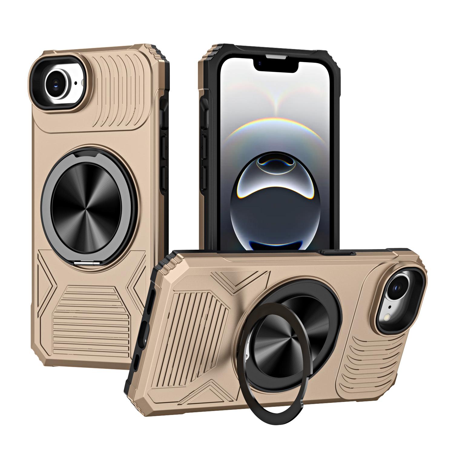 For iPhone 16e / 17e Alloy Rotating Holder MagSafe Shockproof Phone Case(Gold) - Shopkiz.com