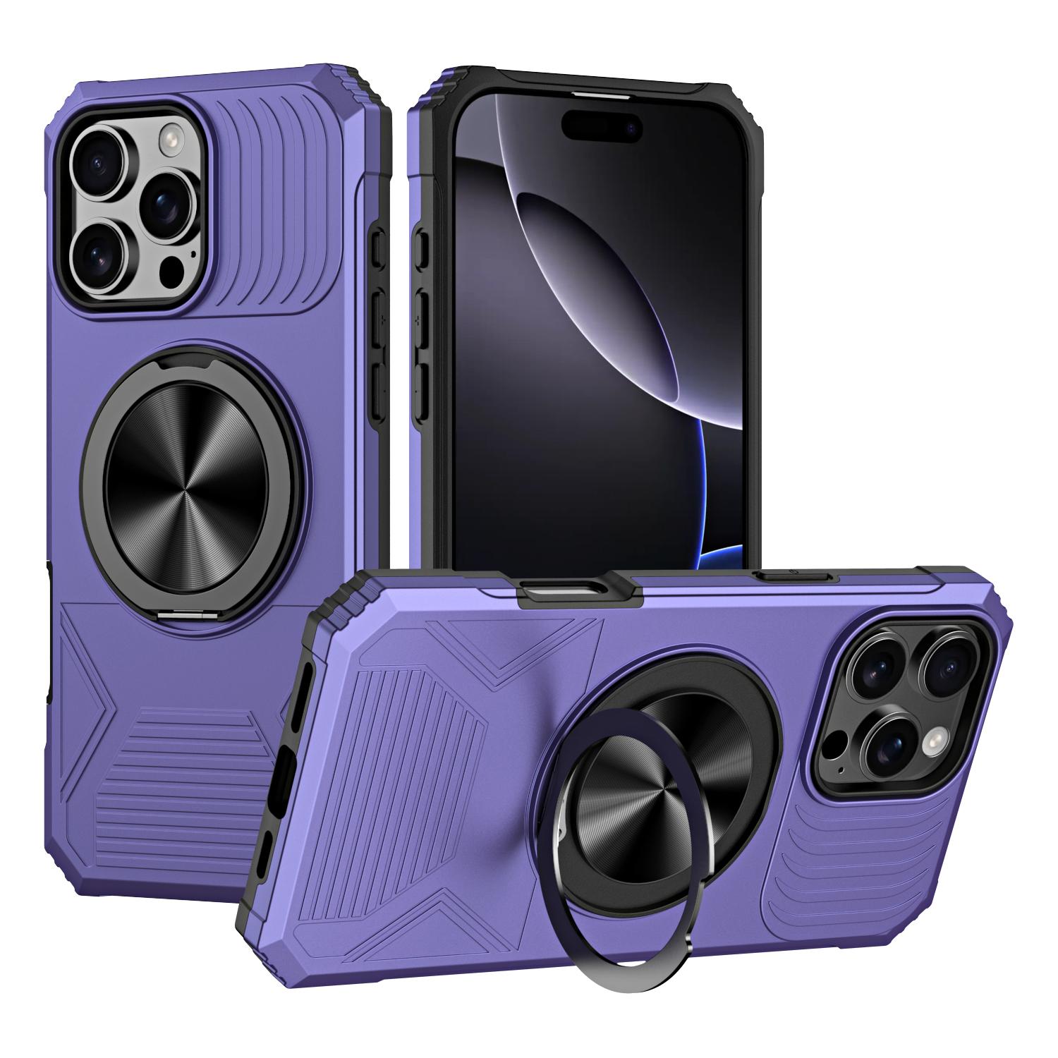 For iPhone 16 Pro Alloy Rotating Holder MagSafe Shockproof Phone Case(Violet) - Shopkiz.com
