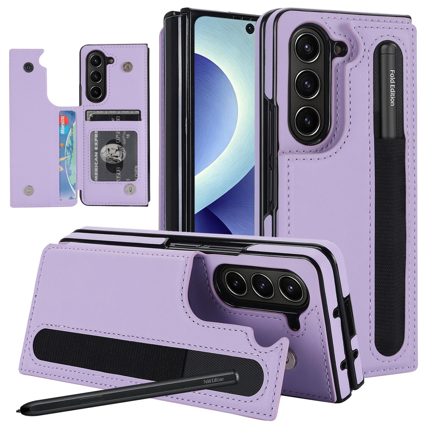 For Galaxy Z Fold8 Ultra 5G Full Coverage Fold Double Buckle PU Phone Case with Pen Slots(Purple) - Shopkiz.com