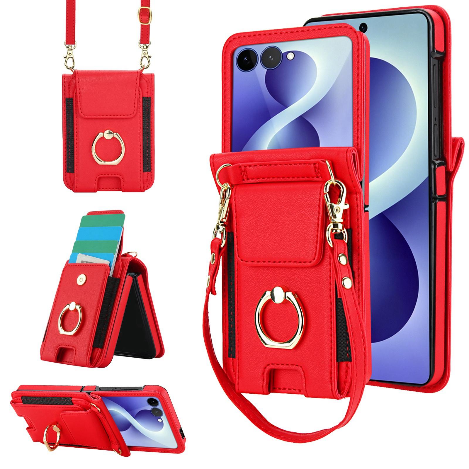 For Galaxy Z Flip8 5G Ring Holder Wallet Card Slot Leather Phone Case(Red) - Shopkiz.com