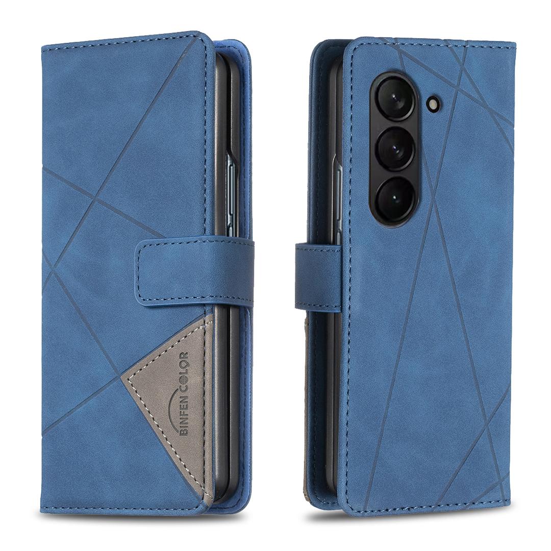 For Galaxy Z Fold8 Ultra 5G Magnetic Buckle Rhombus Texture Leather Phone Case(Blue) - Shopkiz.com