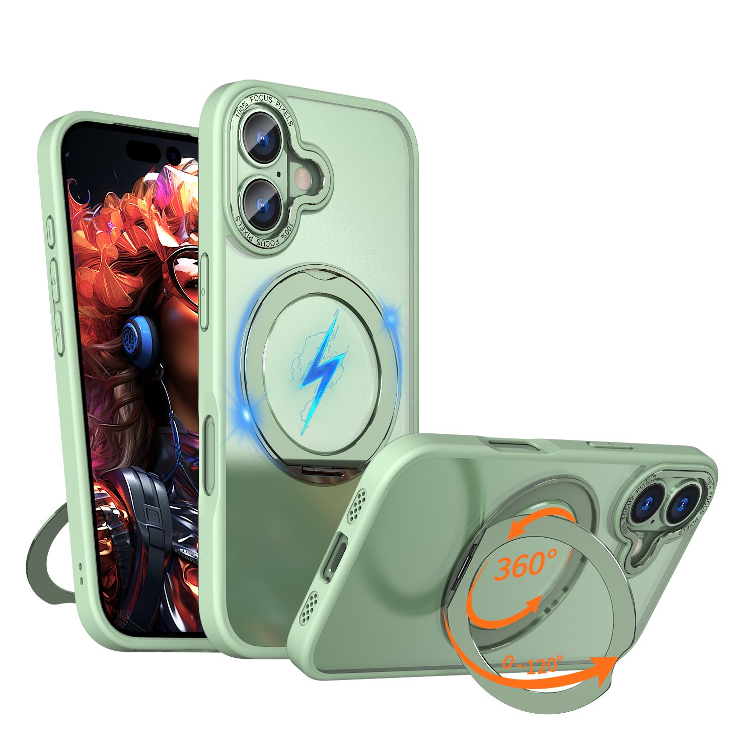 For iPhone 17 kalebol MagSafe Metal Ring Holder Phone Case(Avocado Green) - Shopkiz.com