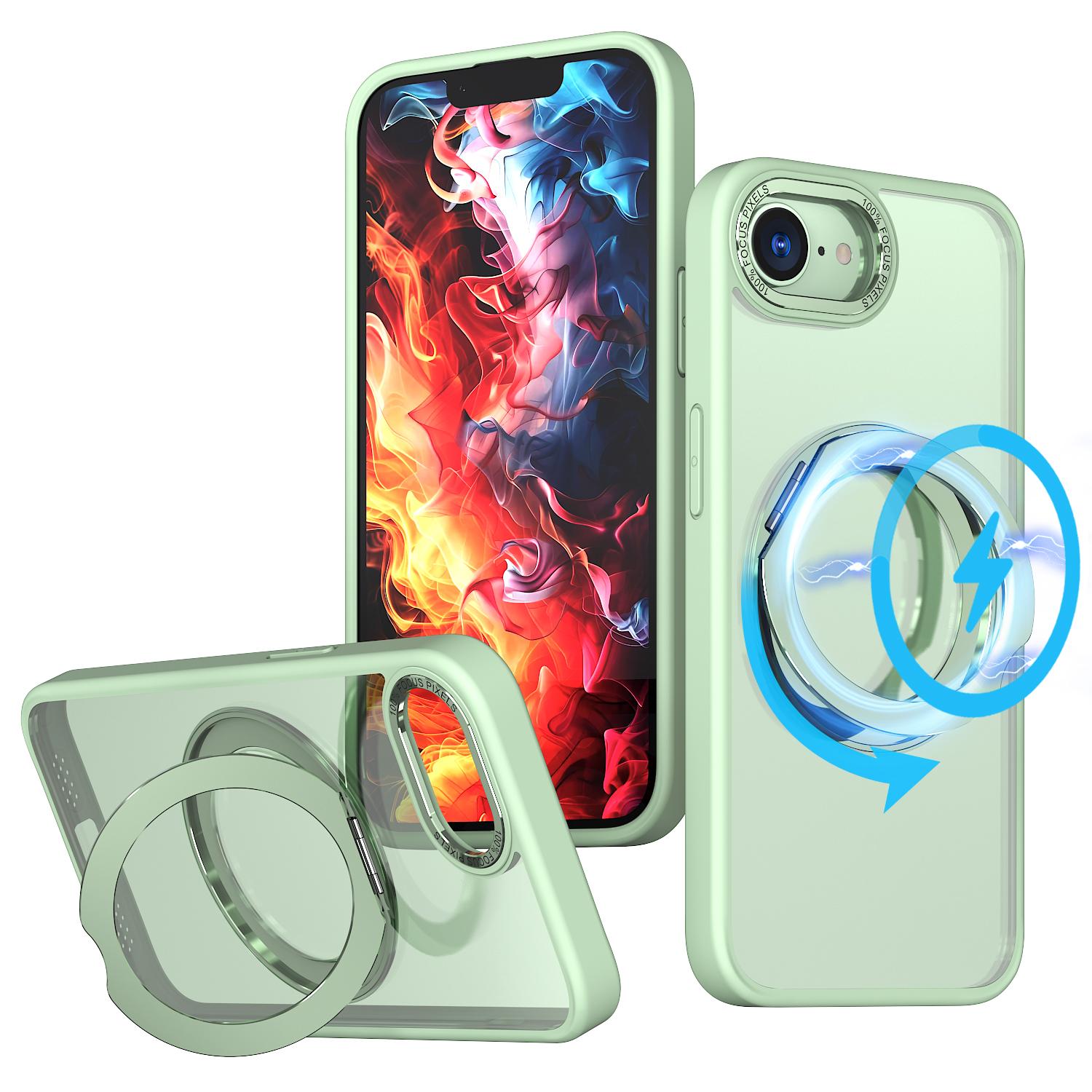 For iPhone 17e / 16e kalebol MagSafe Metal Ring Holder Phone Case(Avocado Green) - Shopkiz.com