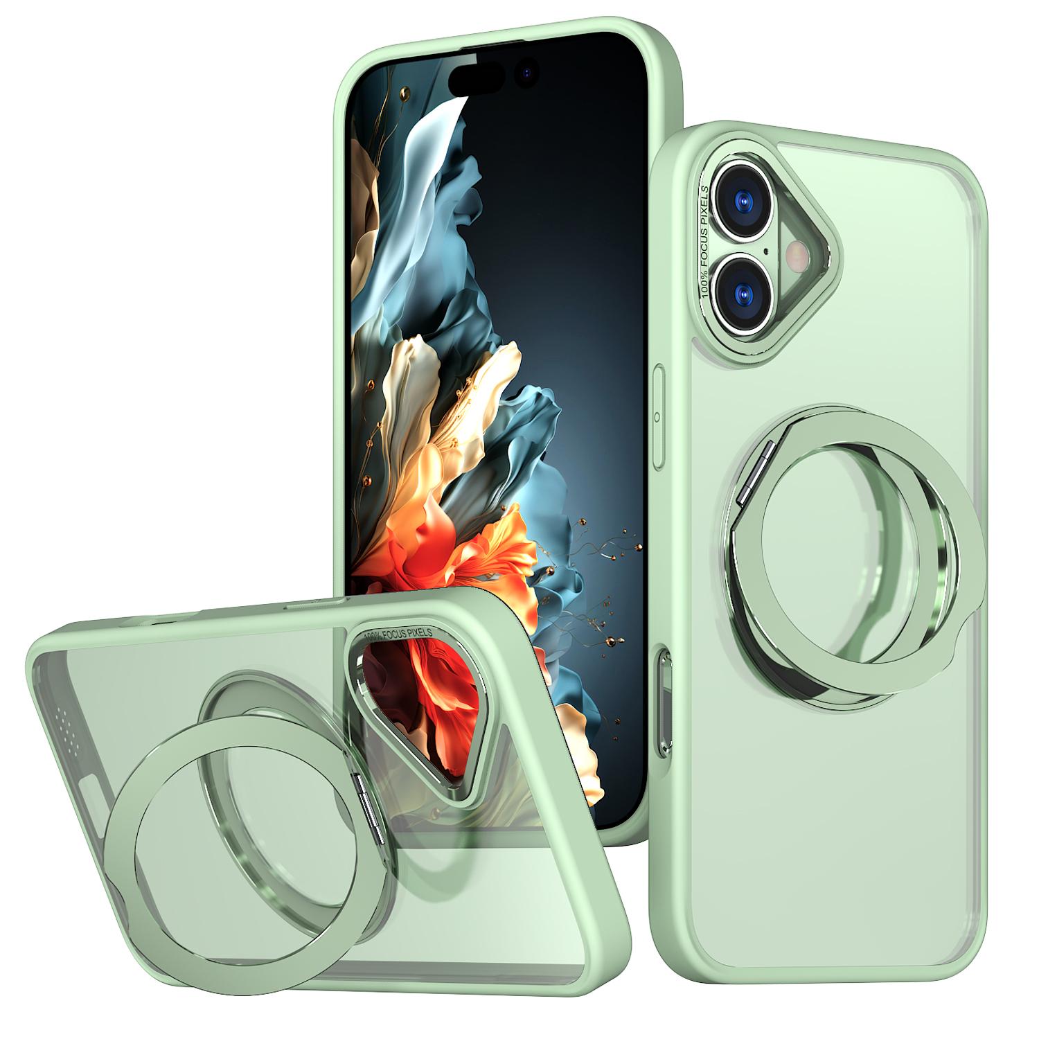 For iPhone 16 kalebol MagSafe Metal Ring Holder Phone Case(Avocado Green) - Shopkiz.com