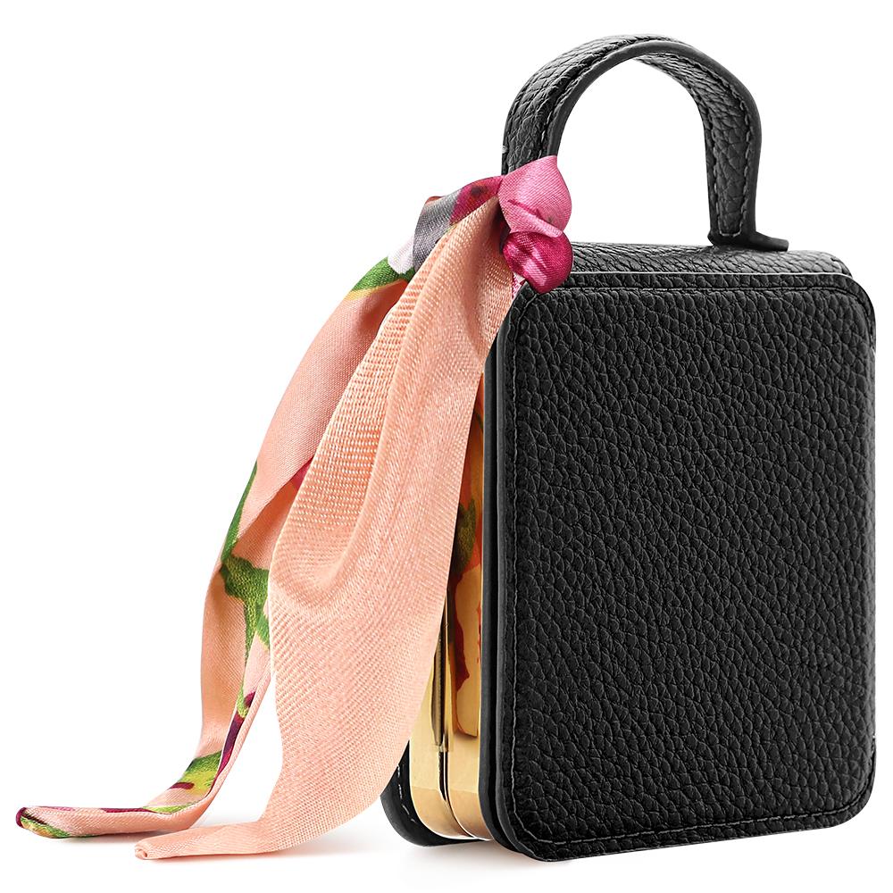 For Galaxy Z Flip8 5G VIETAO Litchi Pattern Makeup Mirror PU Phone Case with Silk Scarf(Black) - Shopkiz.com
