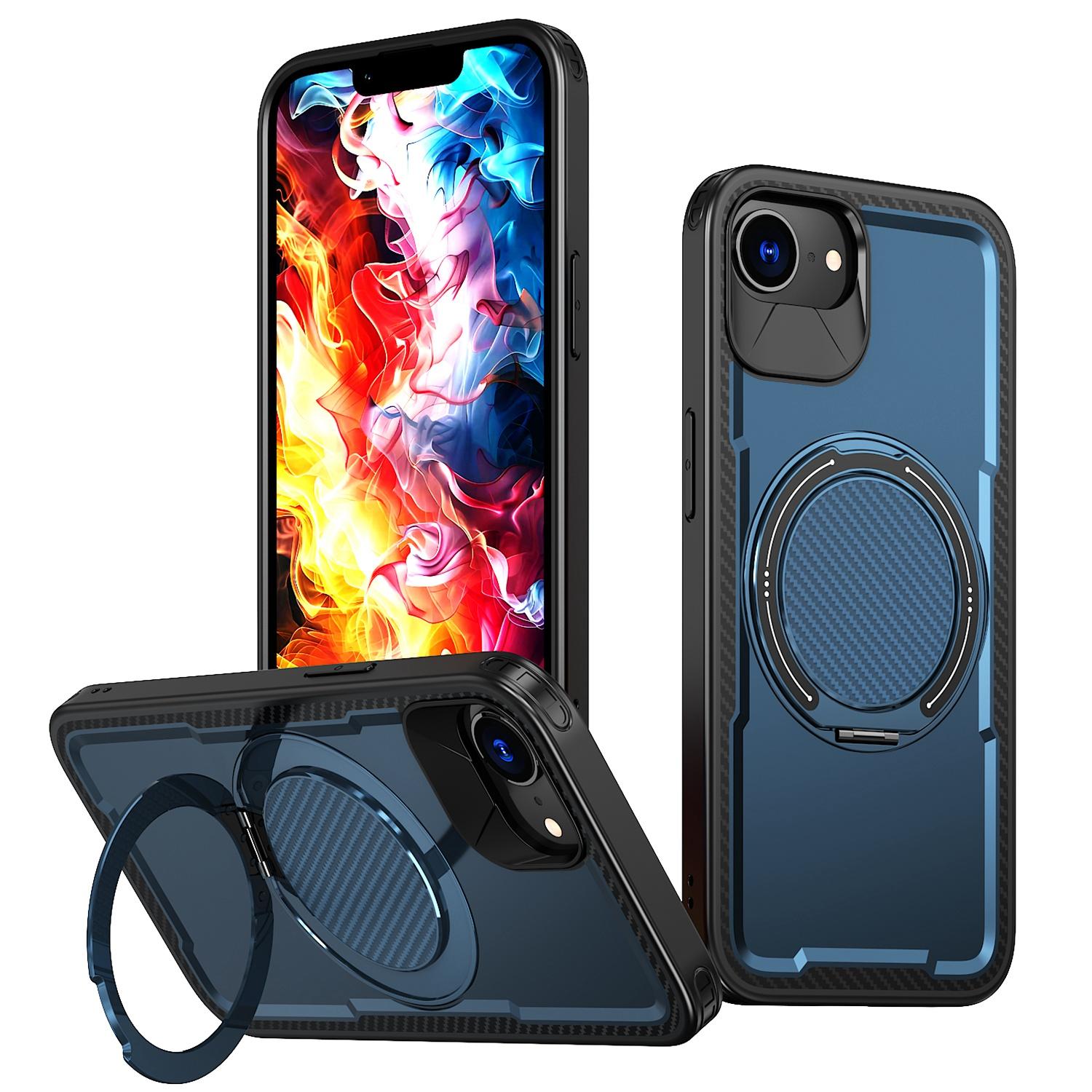 For iPhone 17e / 16e kalebol Metal 360 Degree Rotation Holder MagSafe Phone Case(Navy Blue) - Shopkiz.com