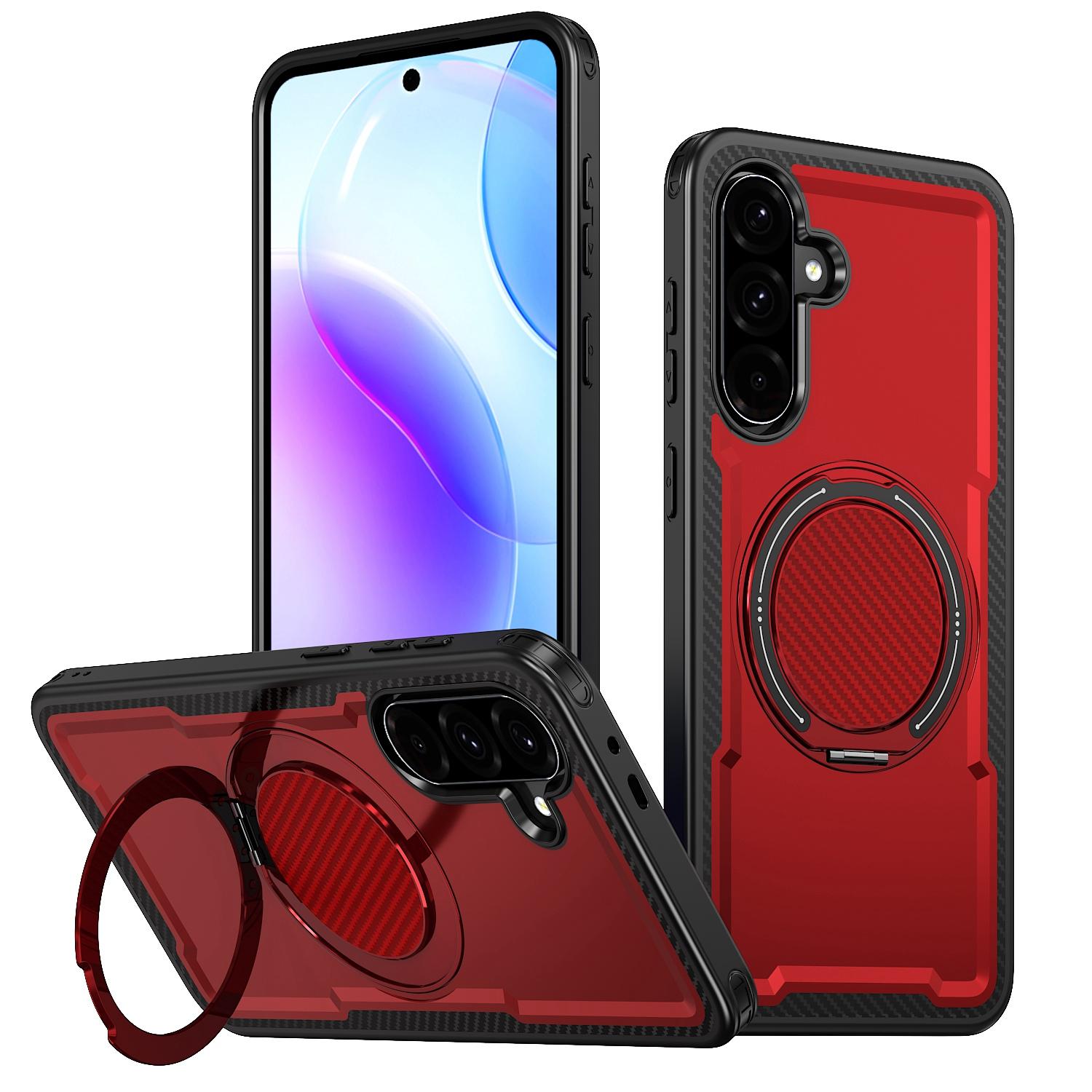 For Galaxy A57 5G kalebol Metal 360 Degree Rotation Holder MagSafe Phone Case(Red) - Shopkiz.com