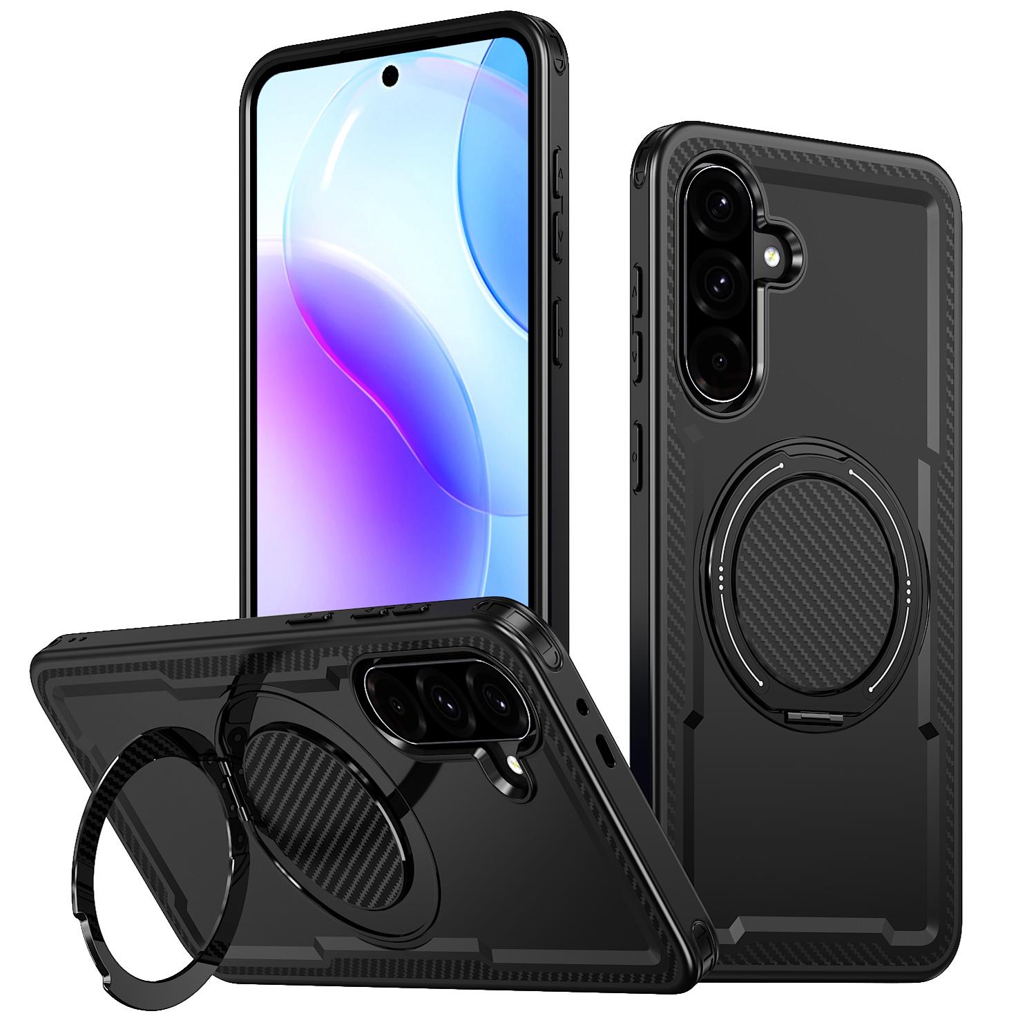 For Galaxy A37 5G kalebol Metal 360 Degree Rotation Holder MagSafe Phone Case(Black) - Shopkiz.com