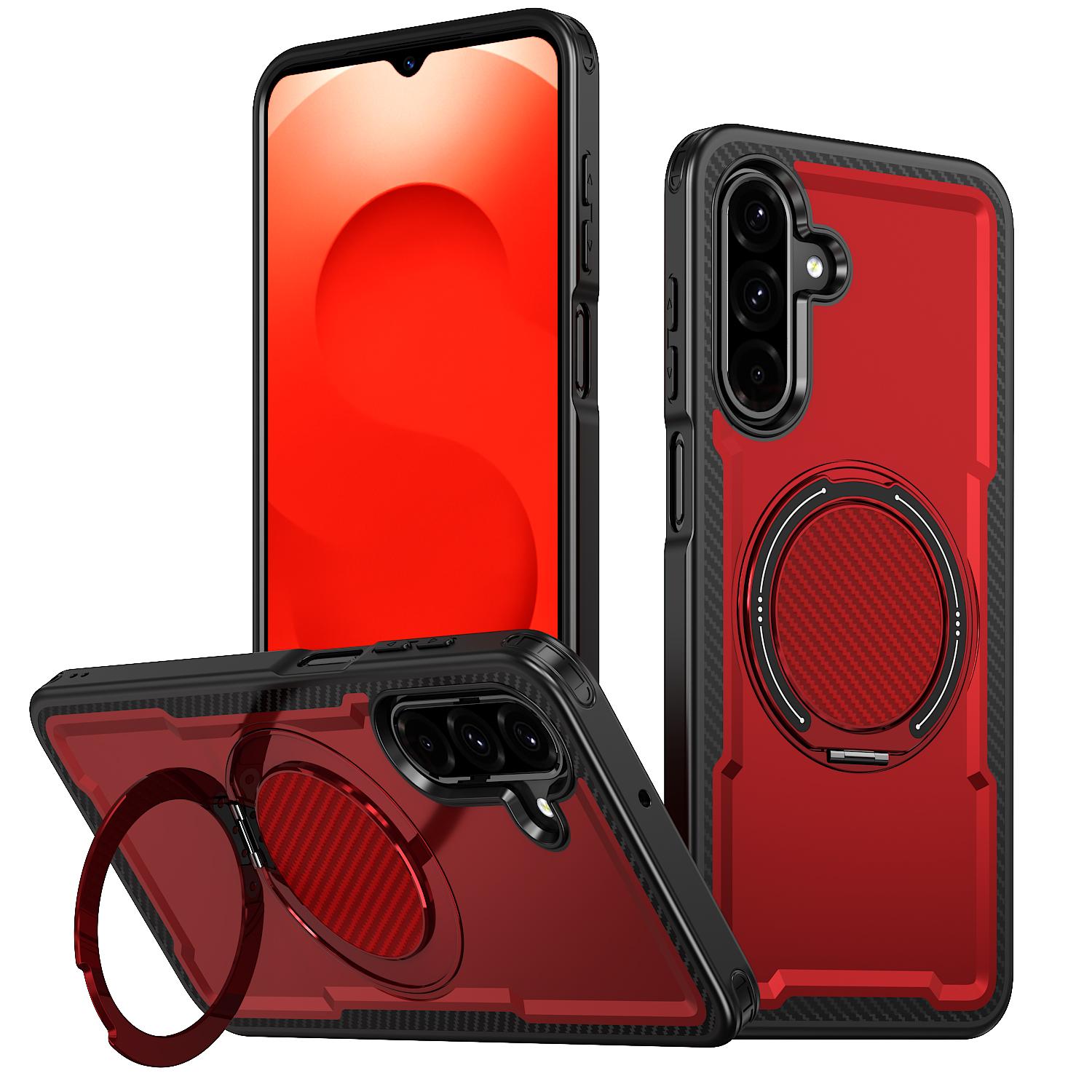 For Galaxy A27 5G kalebol Metal 360 Degree Rotation Holder MagSafe Phone Case(Red) - Shopkiz.com