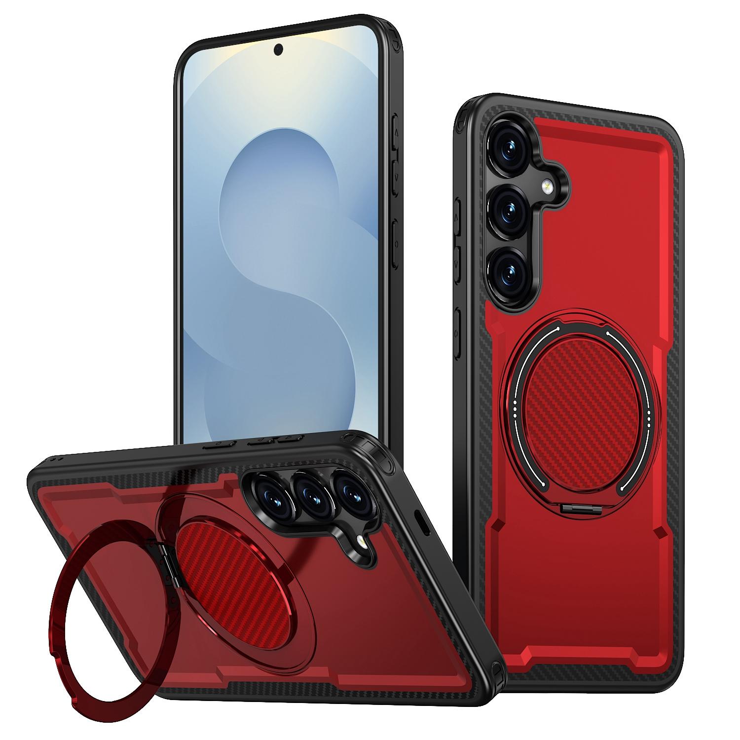 For Galaxy S25 5G Kalebol Metal 360 Degree Rotation Holder MagSafe Phone Case(Red) - Shopkiz.com