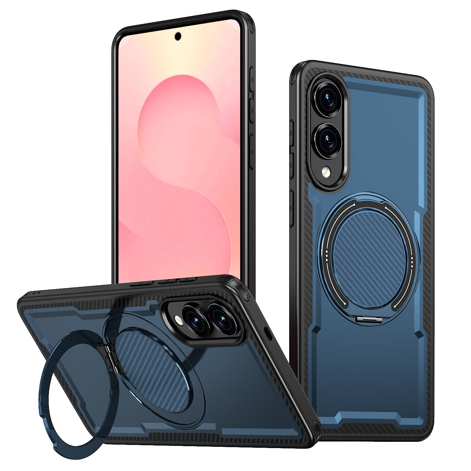 For Galaxy S25 Edge 5G Kalebol Metal 360 Degree Rotation Holder MagSafe Phone Case(Navy Blue) - Shopkiz.com