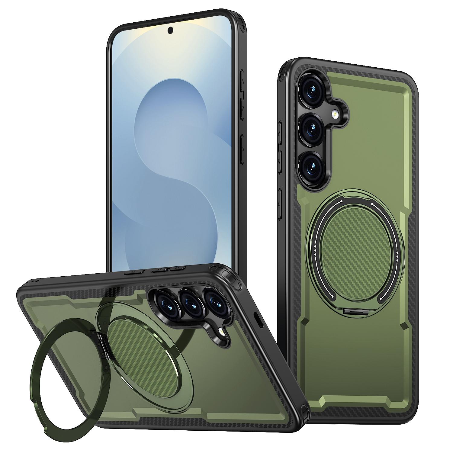 For Galaxy S24 5G Kalebol Metal 360 Degree Rotation Holder MagSafe Phone Case(Green) - Shopkiz.com