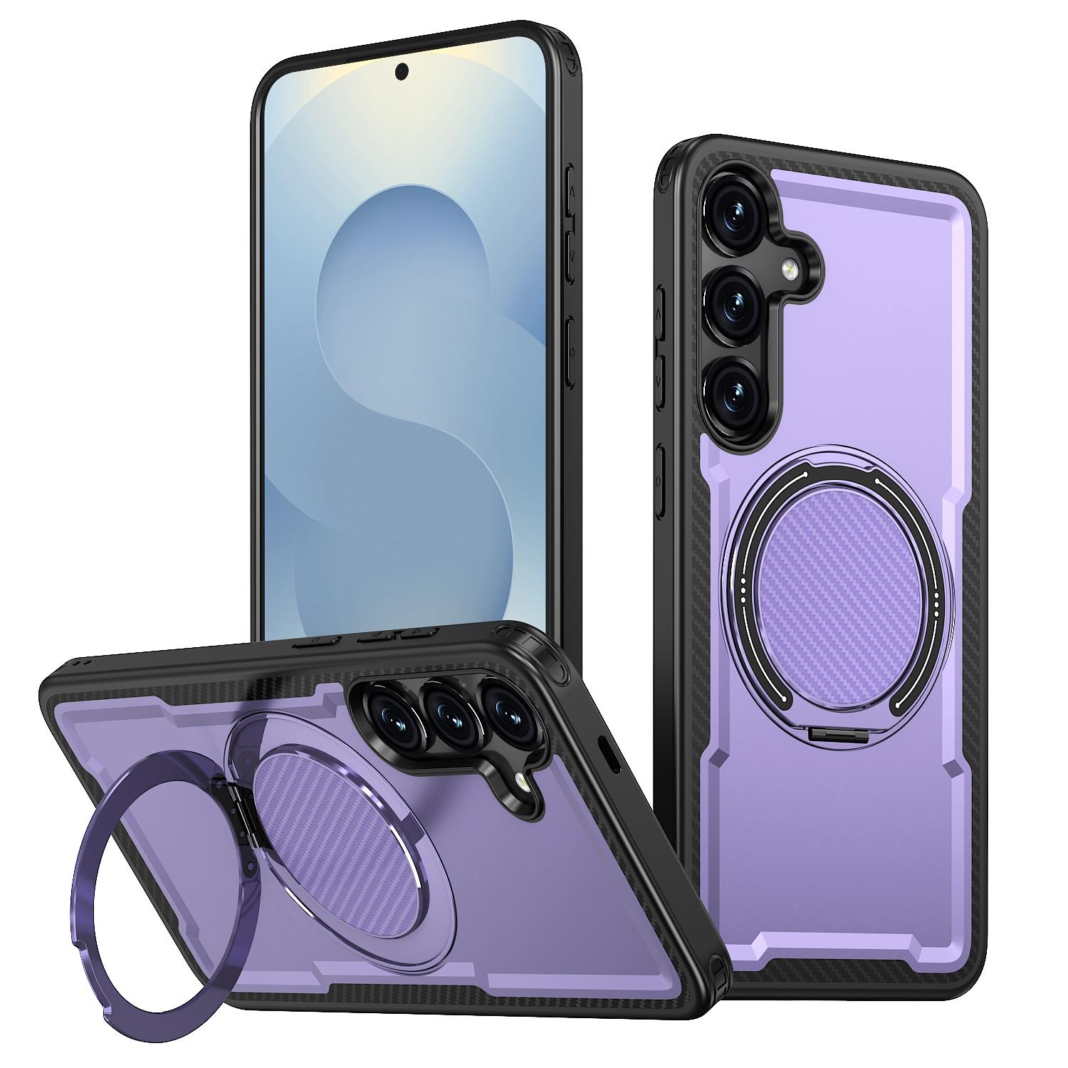 For Galaxy S24 5G Kalebol Metal 360 Degree Rotation Holder MagSafe Phone Case(Purple) - Shopkiz.com