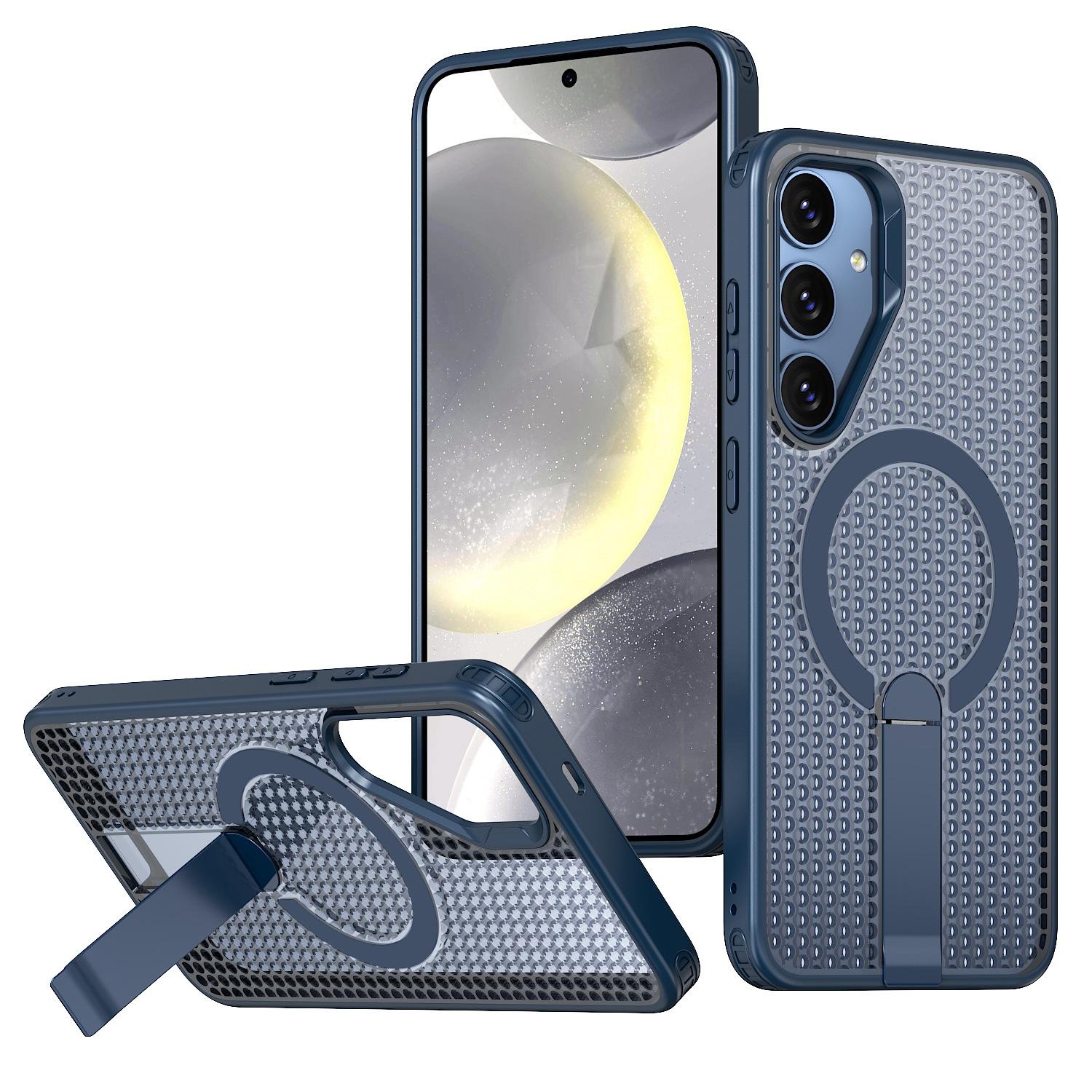 For Galaxy S24 FE 5G kalebol Honeycomb Cooling MagSafe Holder Phone Case(Blue) - Shopkiz.com
