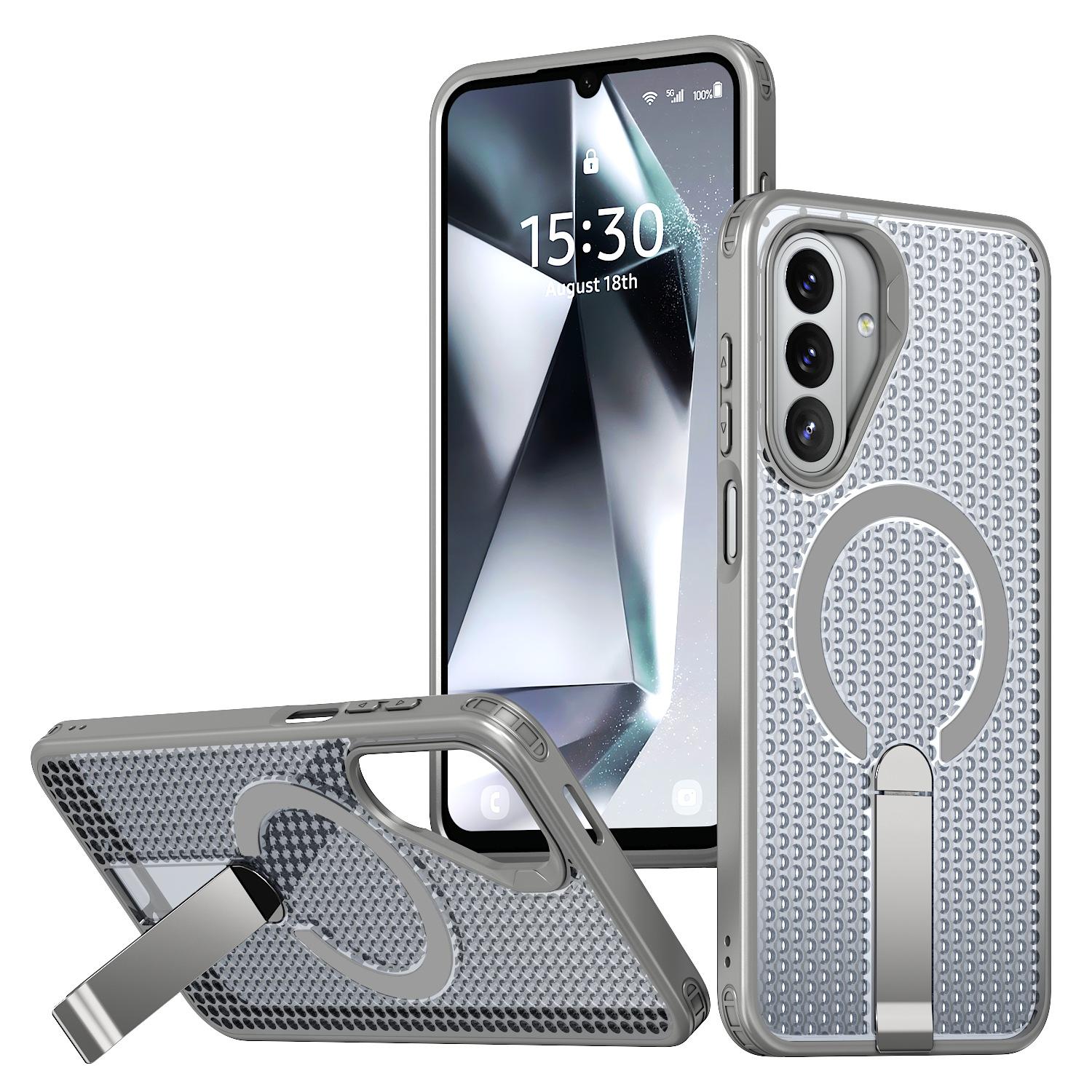 For Galaxy A27 5G kalebol Honeycomb Cooling MagSafe Holder Phone Case(Titanium Grey) - Shopkiz.com
