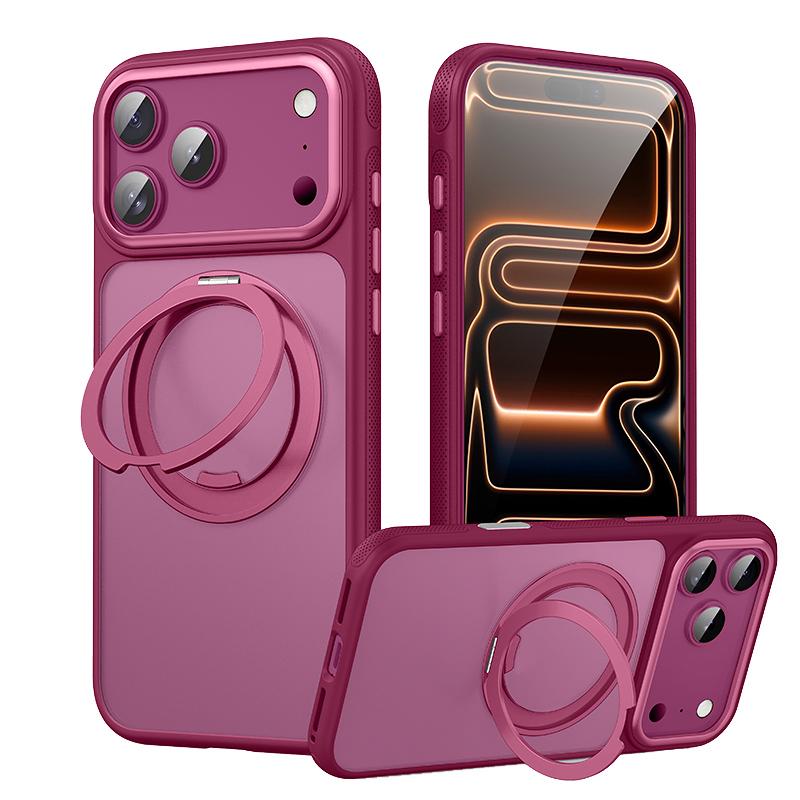 For iPhone 17 Pro Gear-Style Stress Relief 360 Rotation Holder MagSafe Phone Case(Dark Red) - Shopkiz.com