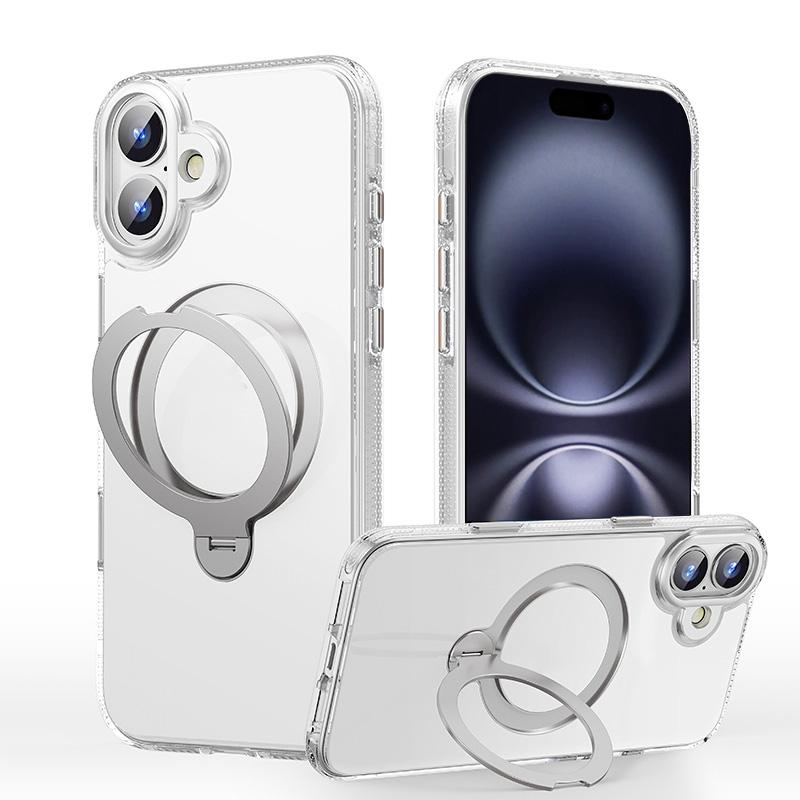For iPhone 16 Gear-Style Stress Relief 360 Rotation Holder MagSafe Phone Case(Transparent) - Shopkiz.com