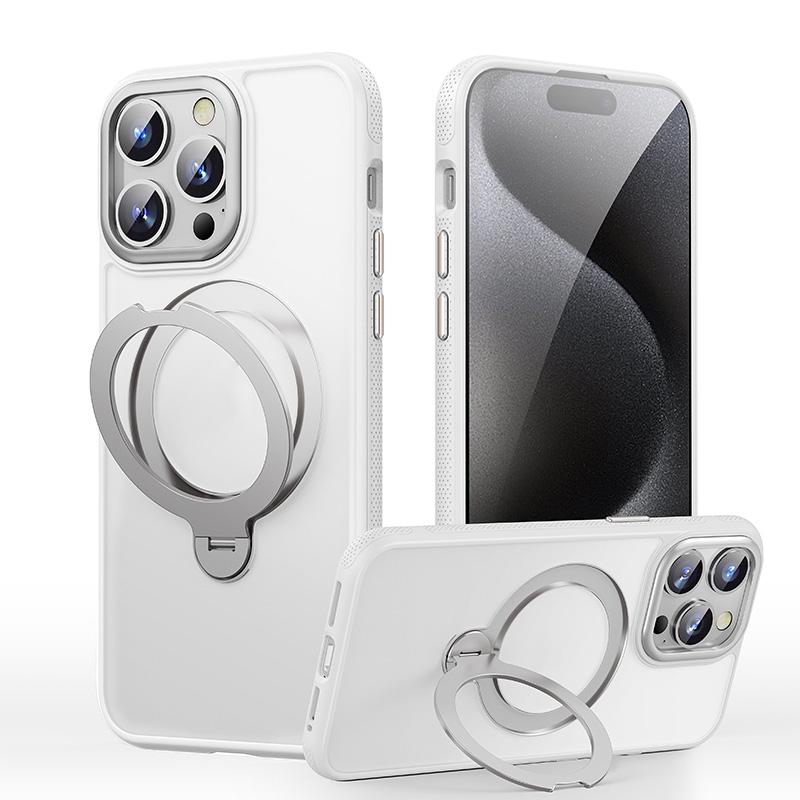 For iPhone 15 Pro Gear-Style Stress Relief 360 Rotation Holder MagSafe Phone Case(White) - Shopkiz.com