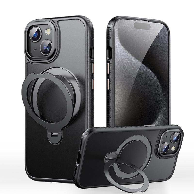 For iPhone 15 Gear-Style Stress Relief 360 Rotation Holder MagSafe Phone Case(Black) - Shopkiz.com