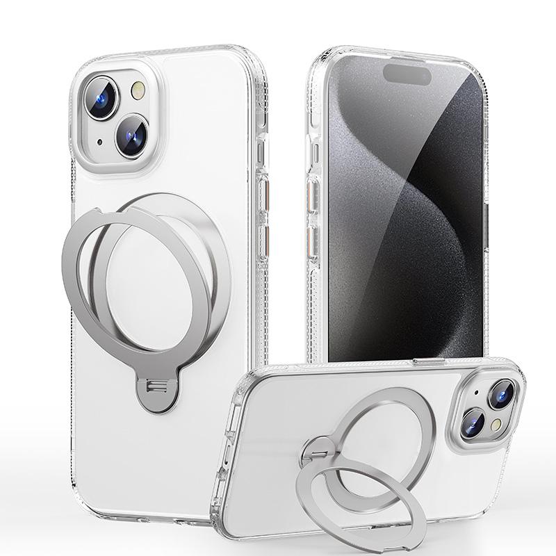For iPhone 14 Gear-Style Stress Relief 360 Rotation Holder MagSafe Phone Case(Transparent) - Shopkiz.com