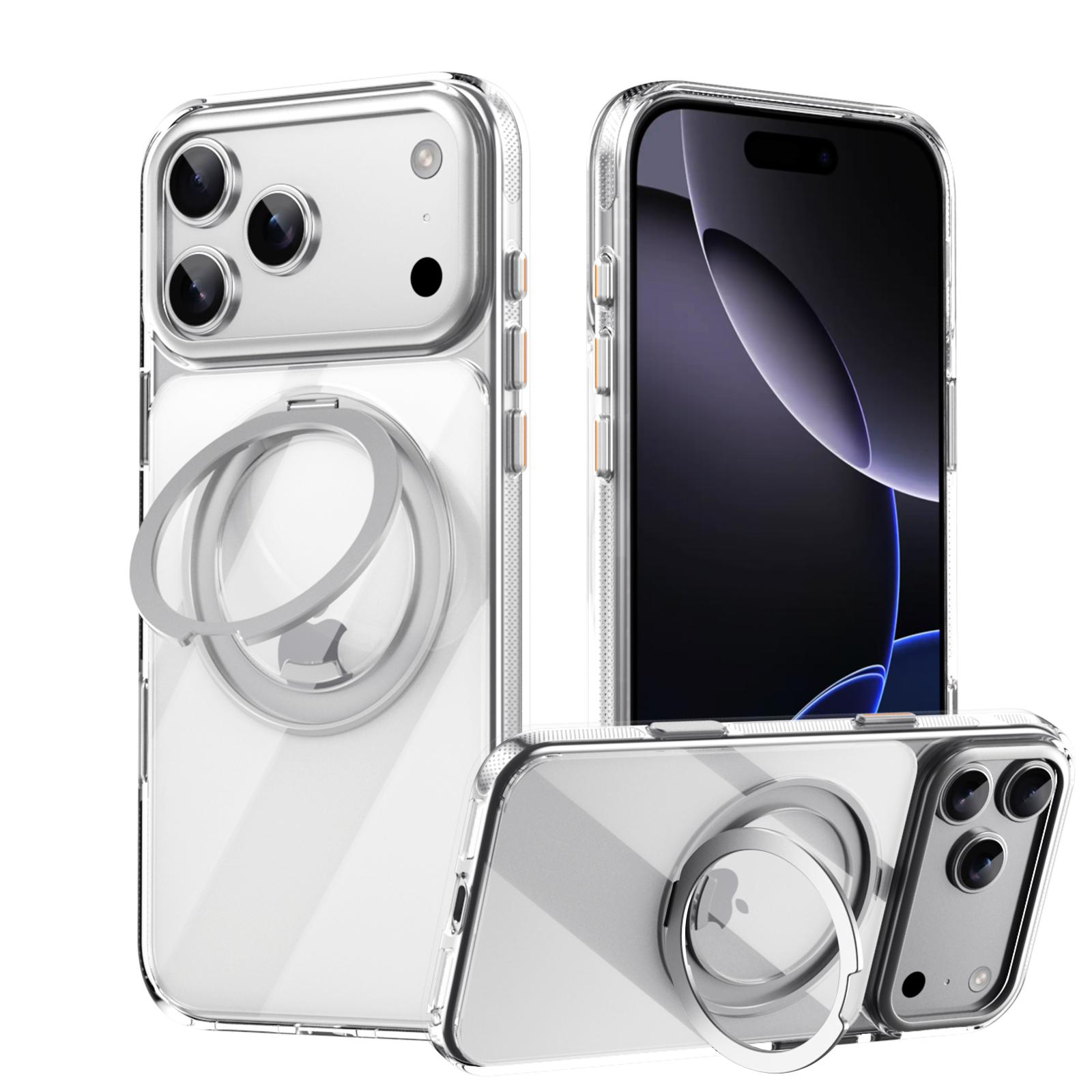For iPhone 18 Pro Max Gear-Style Stress Relief 360 Rotation Holder MagSafe Phone Case(Transparent) - Shopkiz.com