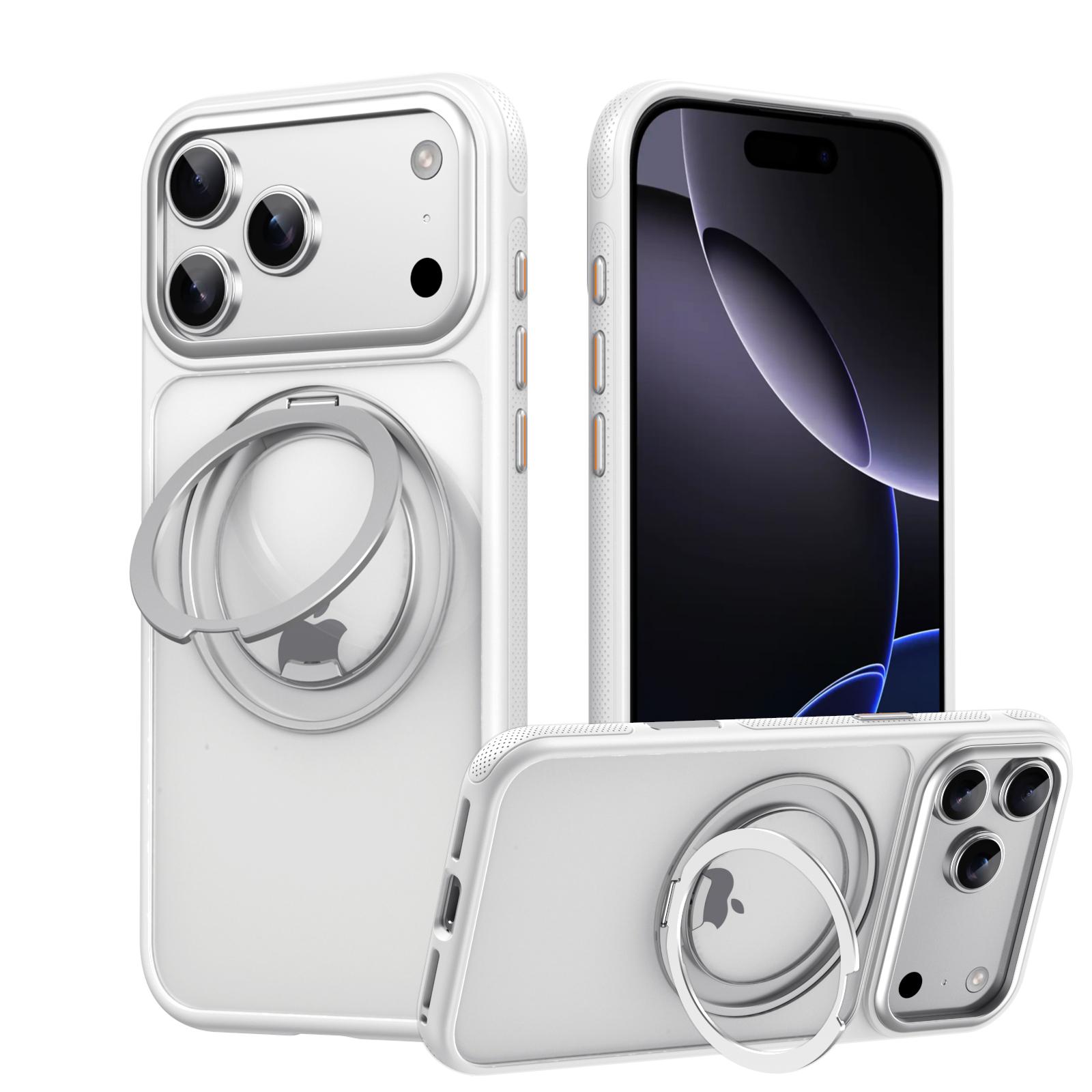 For iPhone 18 Pro Gear-Style Stress Relief 360 Rotation Holder MagSafe Phone Case(White) - Shopkiz.com