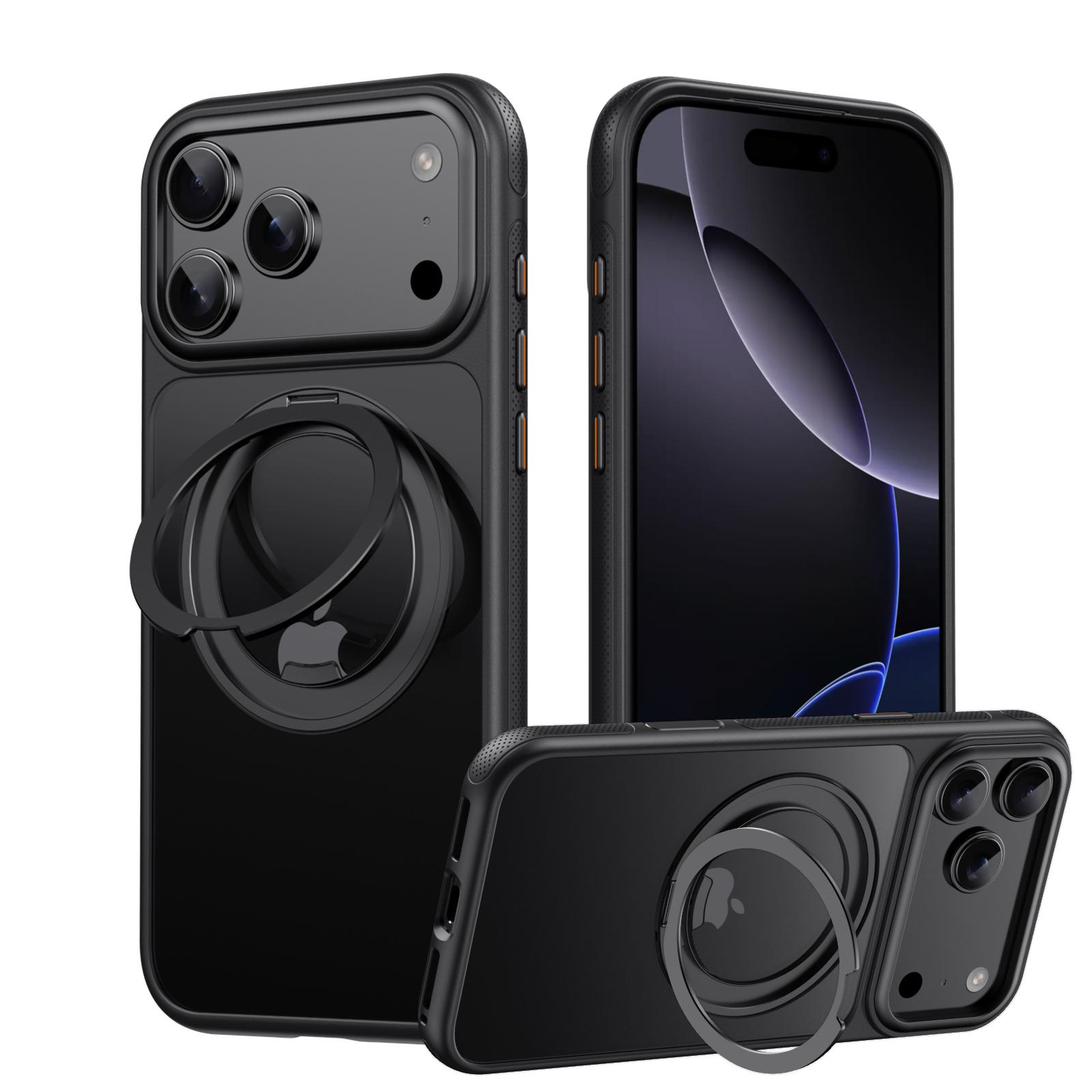 For iPhone 18 Pro Gear-Style Stress Relief 360 Rotation Holder MagSafe Phone Case(Black) - Shopkiz.com
