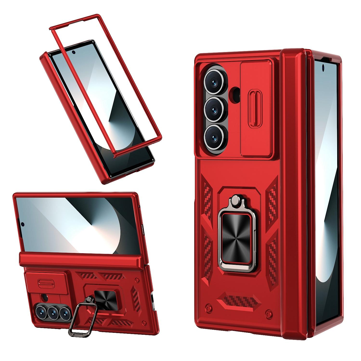 For Galaxy Z Fold8 Ultra 5G Kalebol Sliding Window Hinge Phone Case with Ring Stand(Red) - Shopkiz.com