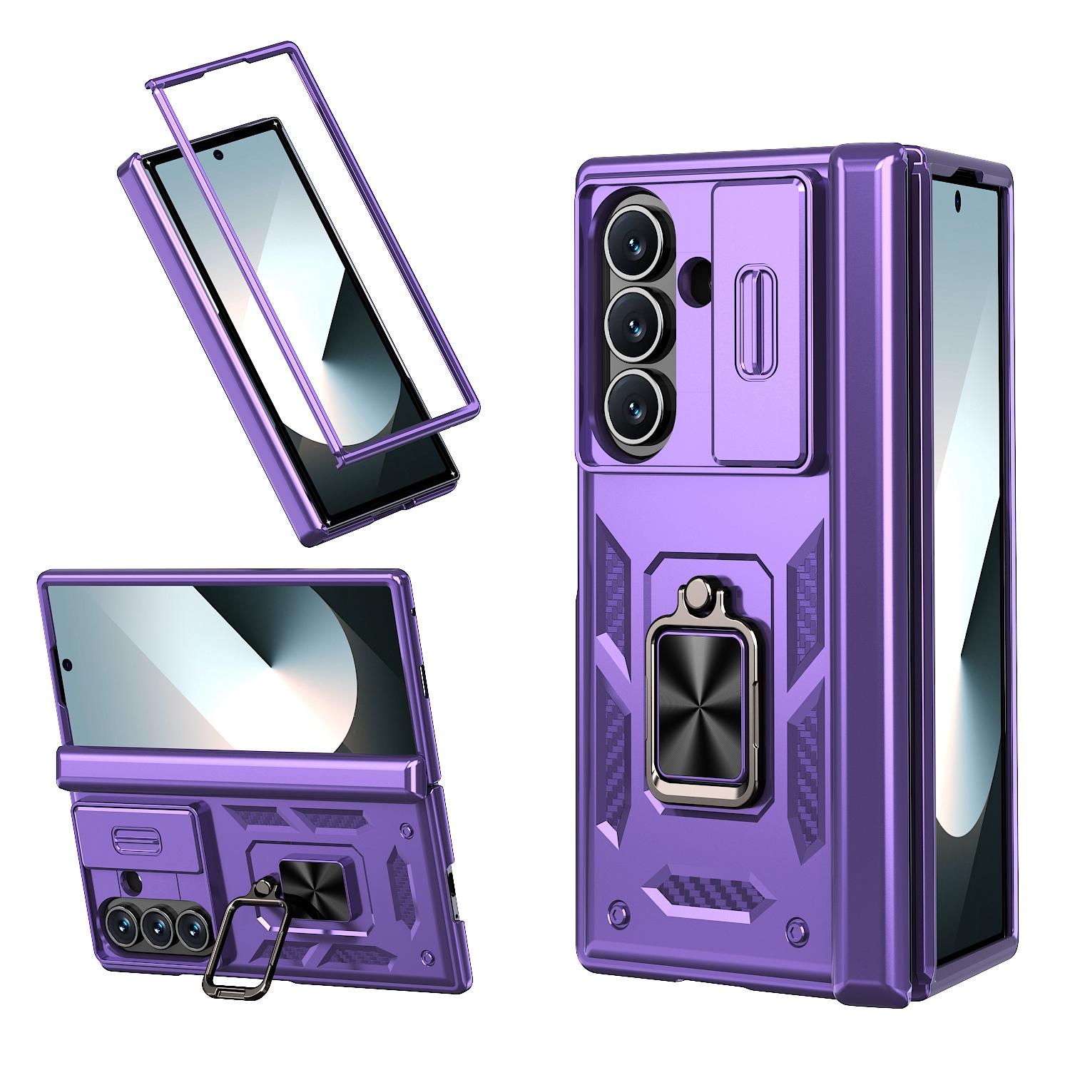 For Galaxy Z Fold8 Ultra 5G Kalebol Sliding Window Hinge Phone Case with Ring Stand(Purple) - Shopkiz.com