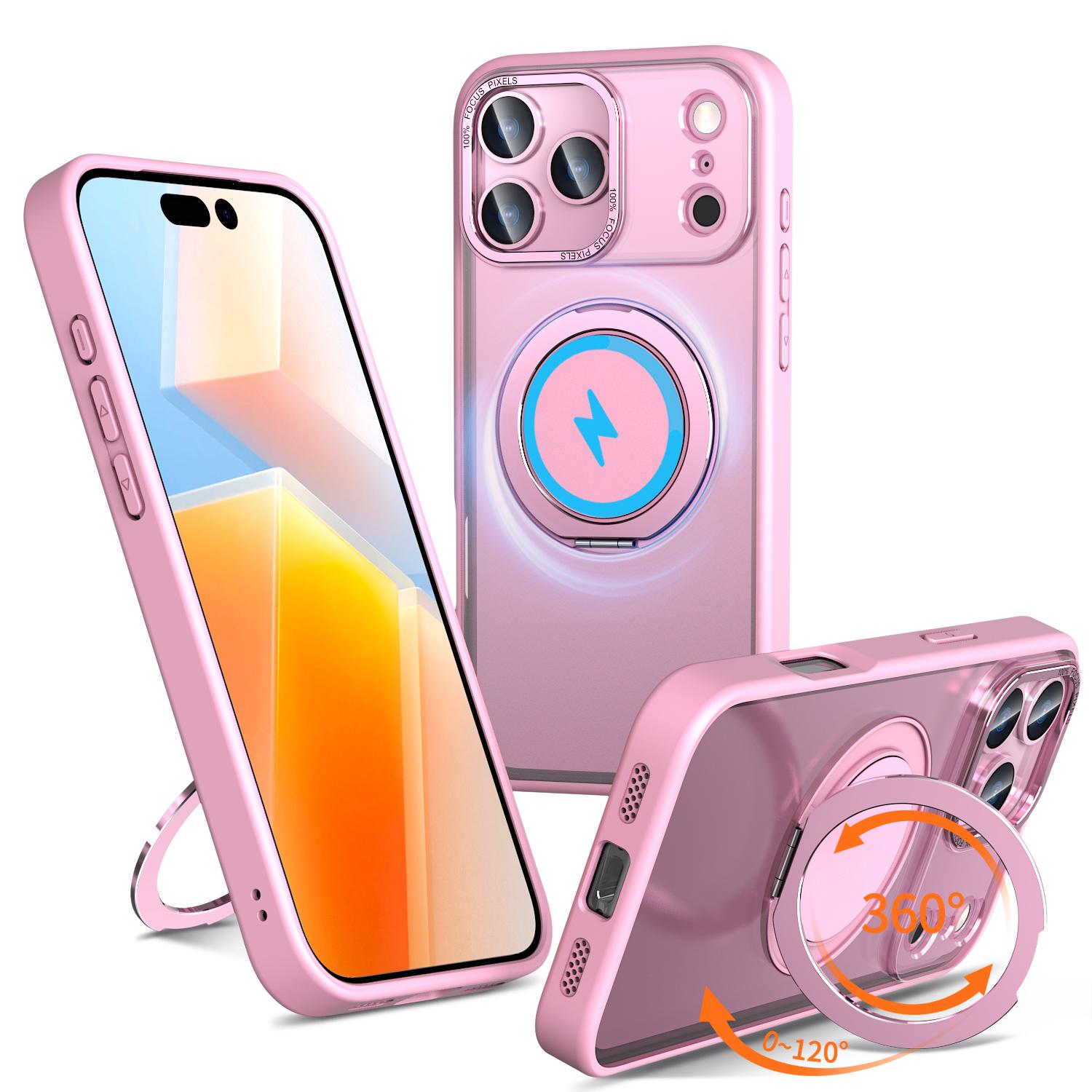 For iPhone 17 Pro Max Kalebol 360-degree Rotating MagSafe Magnetic Holder Phone Case(Pink) - Shopkiz.com