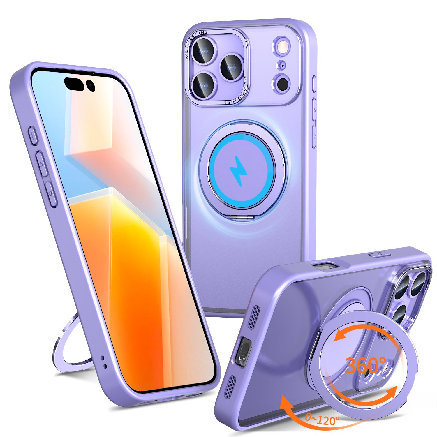 For iPhone 17 Pro Max Kalebol 360-degree Rotating MagSafe Magnetic Holder Phone Case(Light Purple) - Shopkiz.com