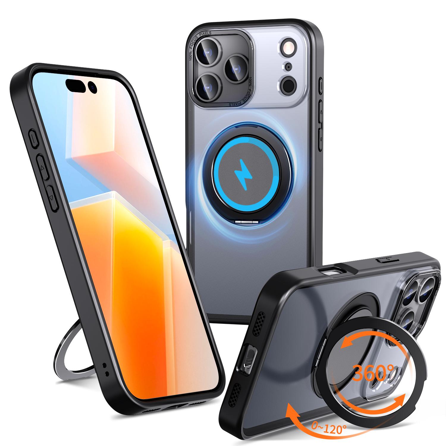 For iPhone 17 Pro Kalebol 360-degree Rotating MagSafe Magnetic Holder Phone Case(Black) - Shopkiz.com