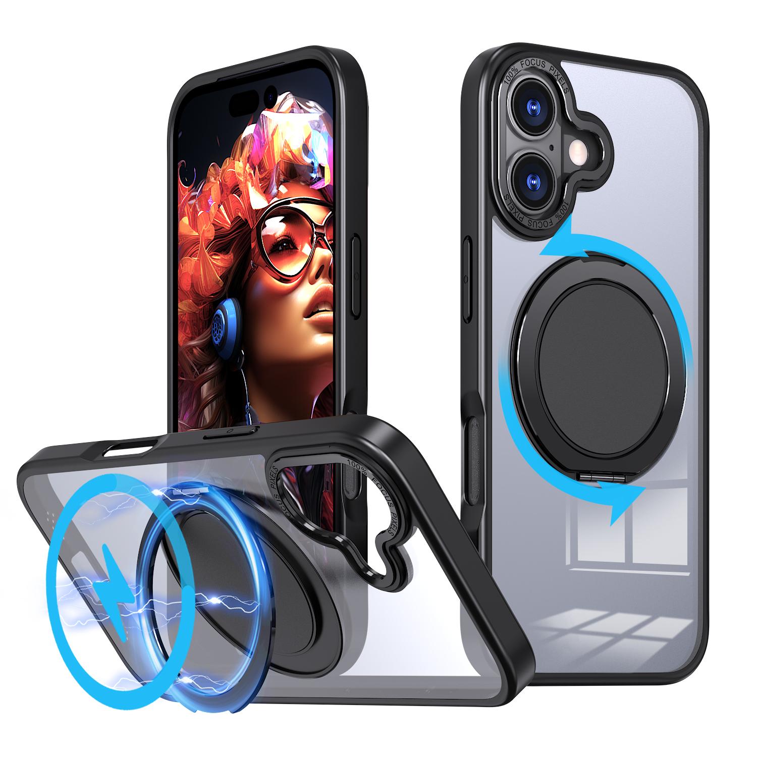 For iPhone 17 Kalebol 360-degree Rotating MagSafe Magnetic Holder Phone Case(Black) - Shopkiz.com