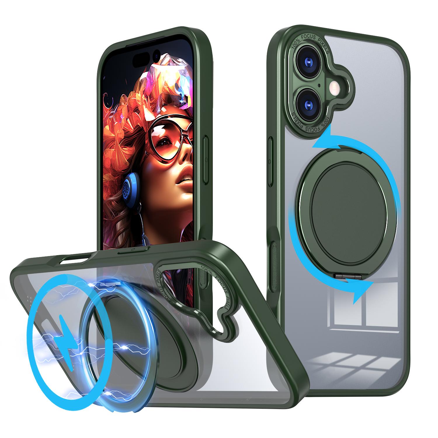 For iPhone 17 Kalebol 360-degree Rotating MagSafe Magnetic Holder Phone Case(Green) - Shopkiz.com