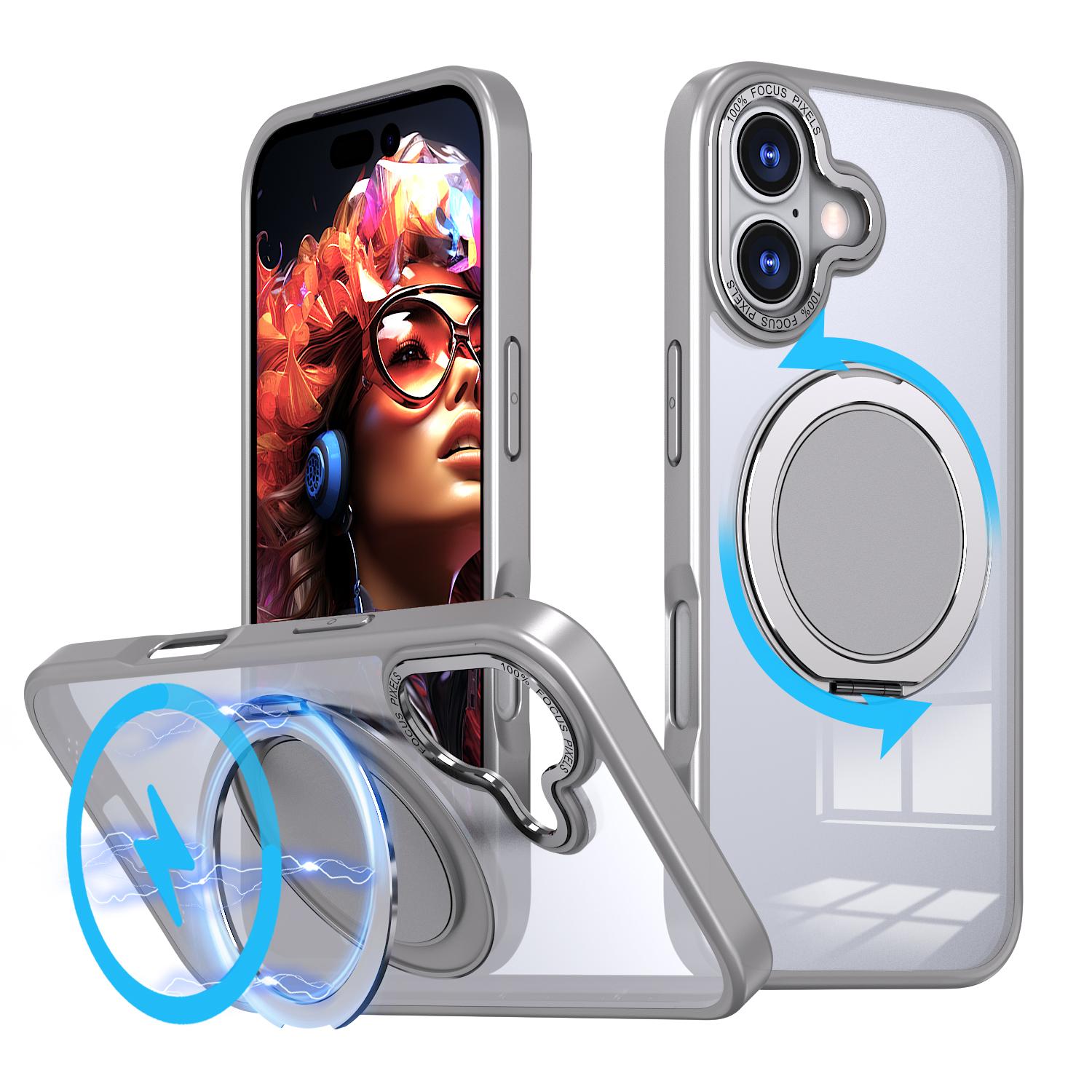 For iPhone 17 Kalebol 360-degree Rotating MagSafe Magnetic Holder Phone Case(Titanium Grey) - Shopkiz.com