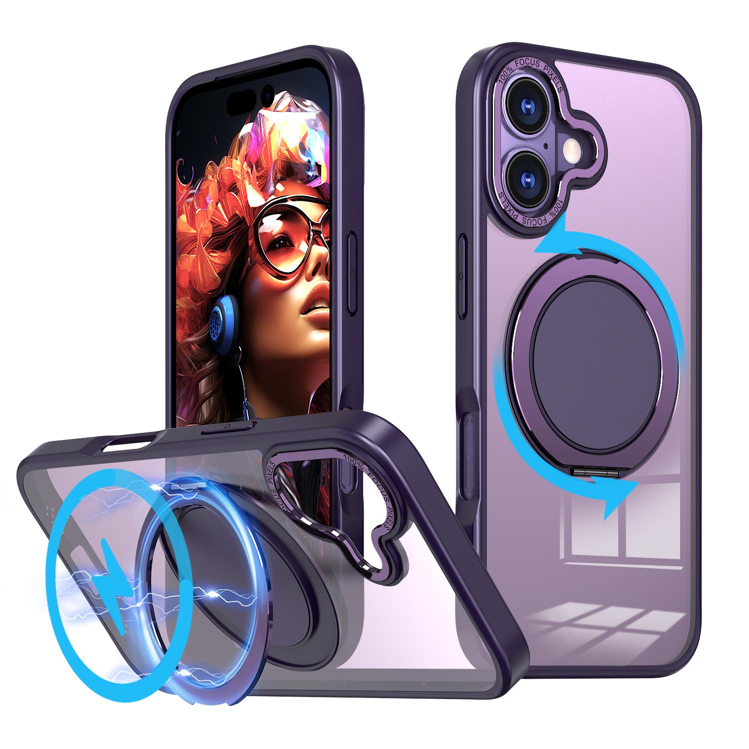 For iPhone 17 Kalebol 360-degree Rotating MagSafe Magnetic Holder Phone Case(Purple) - Shopkiz.com