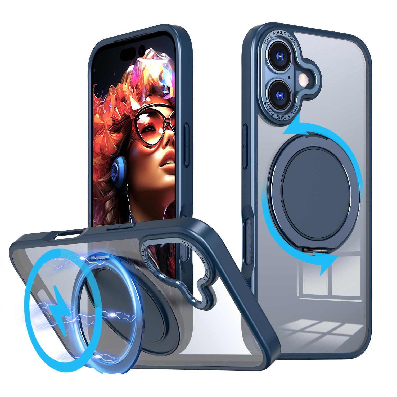 For iPhone 17 Kalebol 360-degree Rotating MagSafe Magnetic Holder Phone Case(Blue) - Shopkiz.com