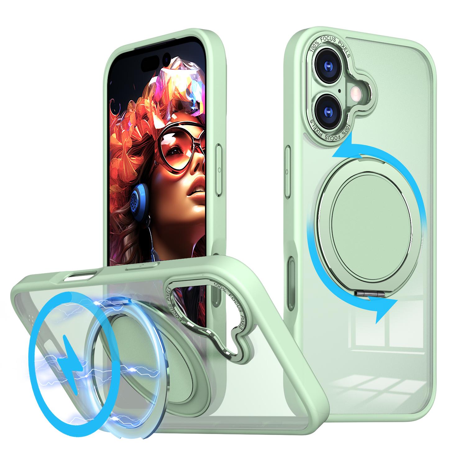 For iPhone 17 Kalebol 360-degree Rotating MagSafe Magnetic Holder Phone Case(Avocado Green) - Shopkiz.com