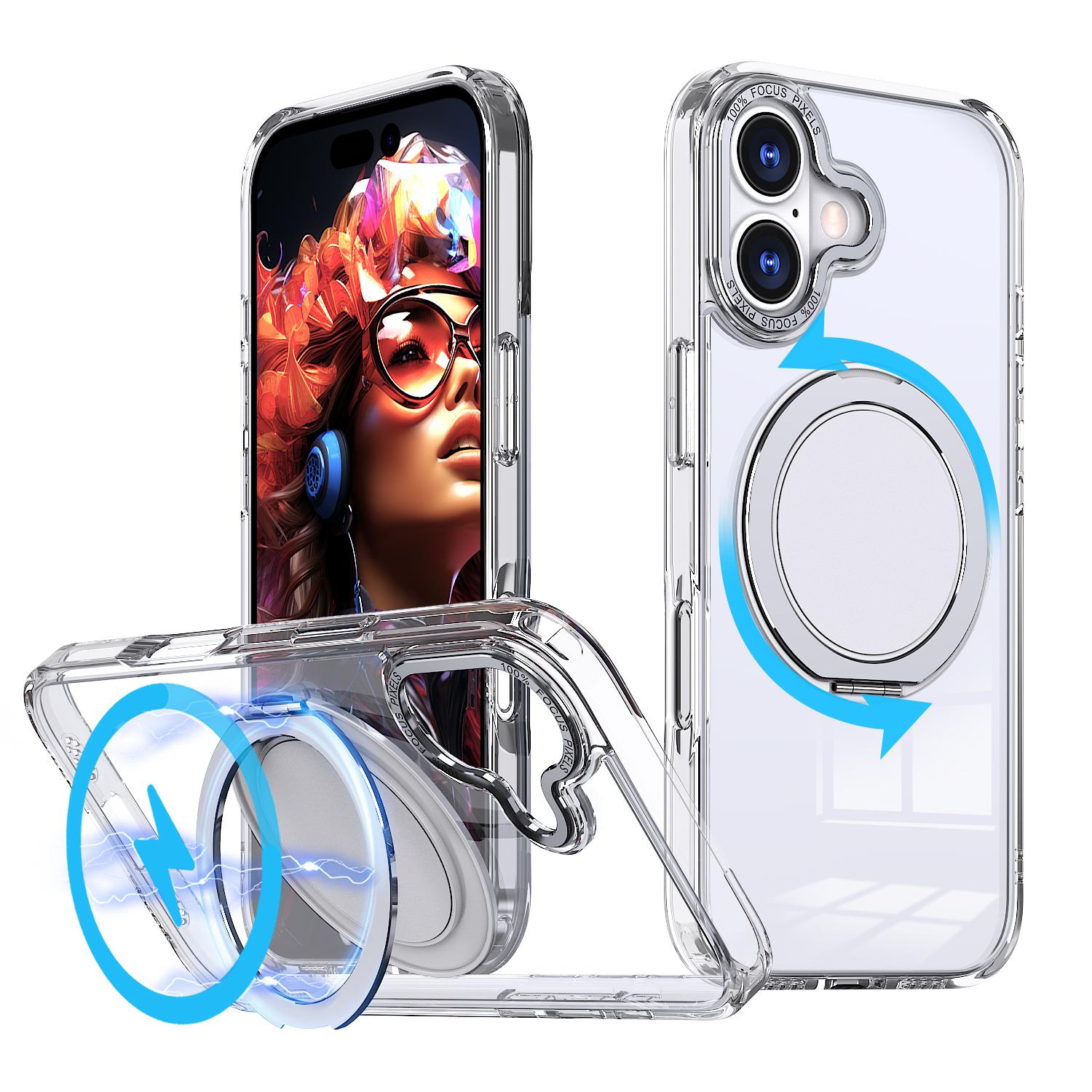 For iPhone 17 Kalebol 360-degree Rotating MagSafe Magnetic Holder Phone Case(Transparent) - Shopkiz.com
