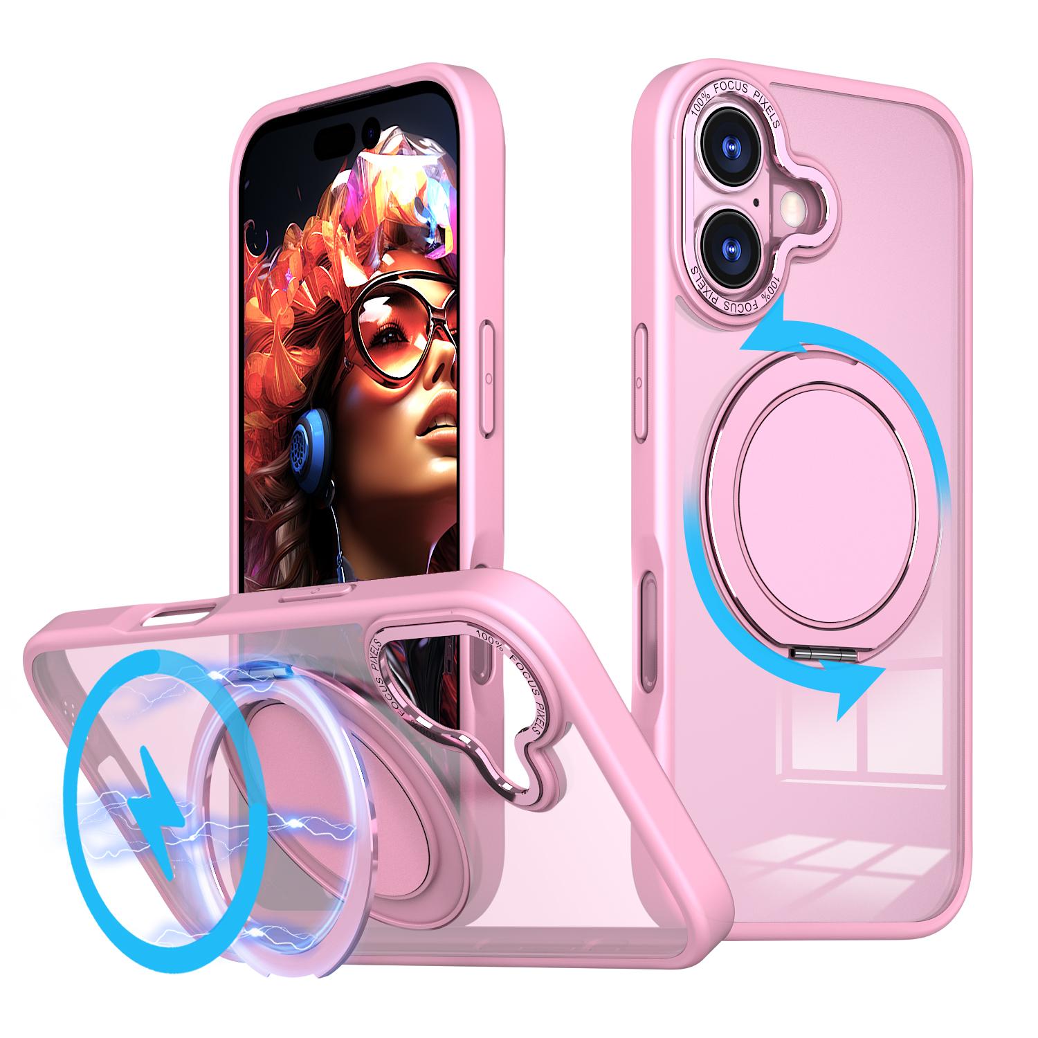 For iPhone 17 Kalebol 360-degree Rotating MagSafe Magnetic Holder Phone Case(Pink) - Shopkiz.com