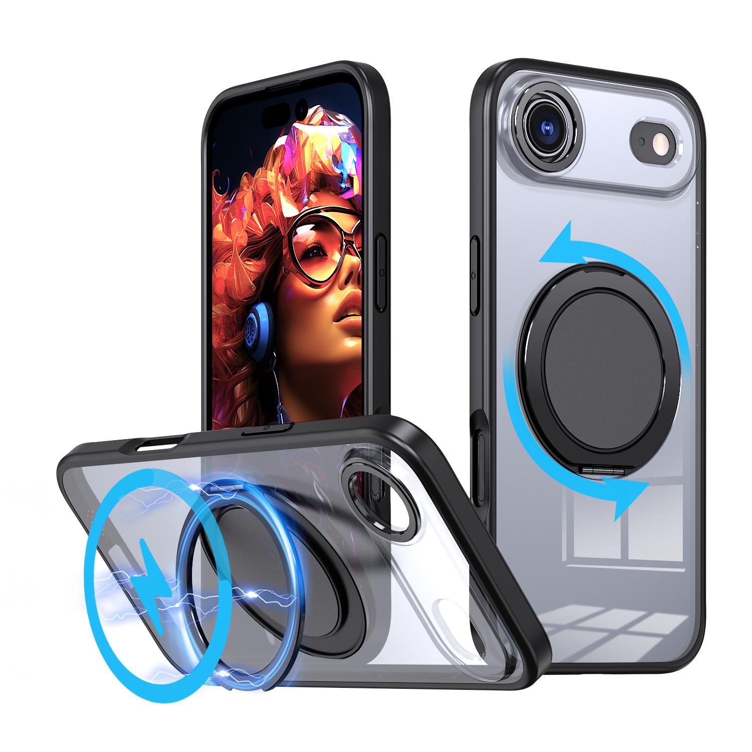 For iPhone Air Kalebol 360-degree Rotating MagSafe Magnetic Holder Phone Case(Black) - Shopkiz.com