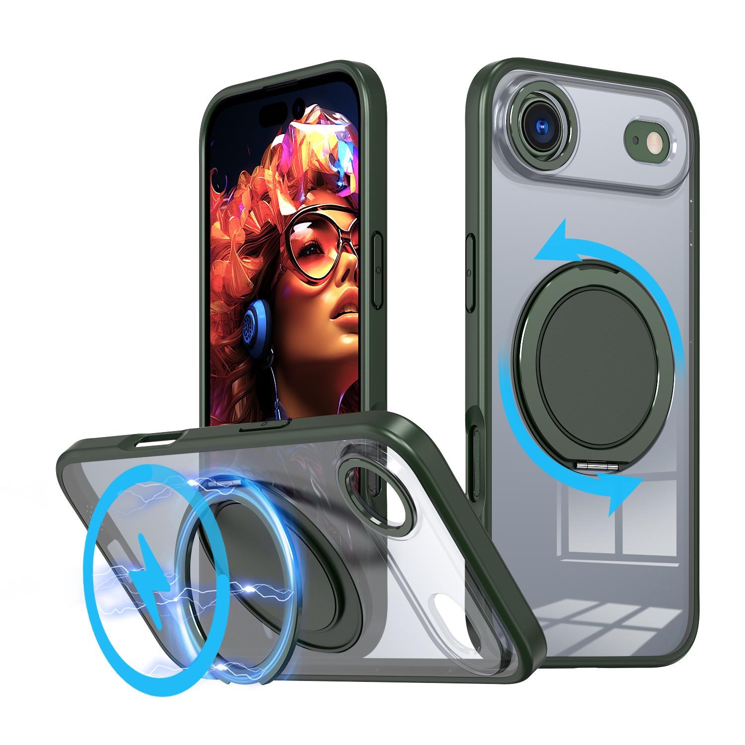 For iPhone Air Kalebol 360-degree Rotating MagSafe Magnetic Holder Phone Case(Green) - Shopkiz.com