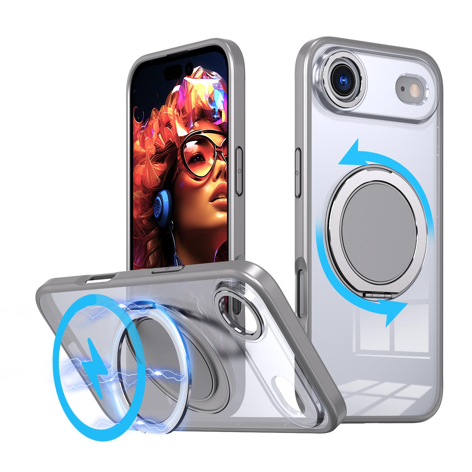 For iPhone Air Kalebol 360-degree Rotating MagSafe Magnetic Holder Phone Case(Titanium Grey) - Shopkiz.com