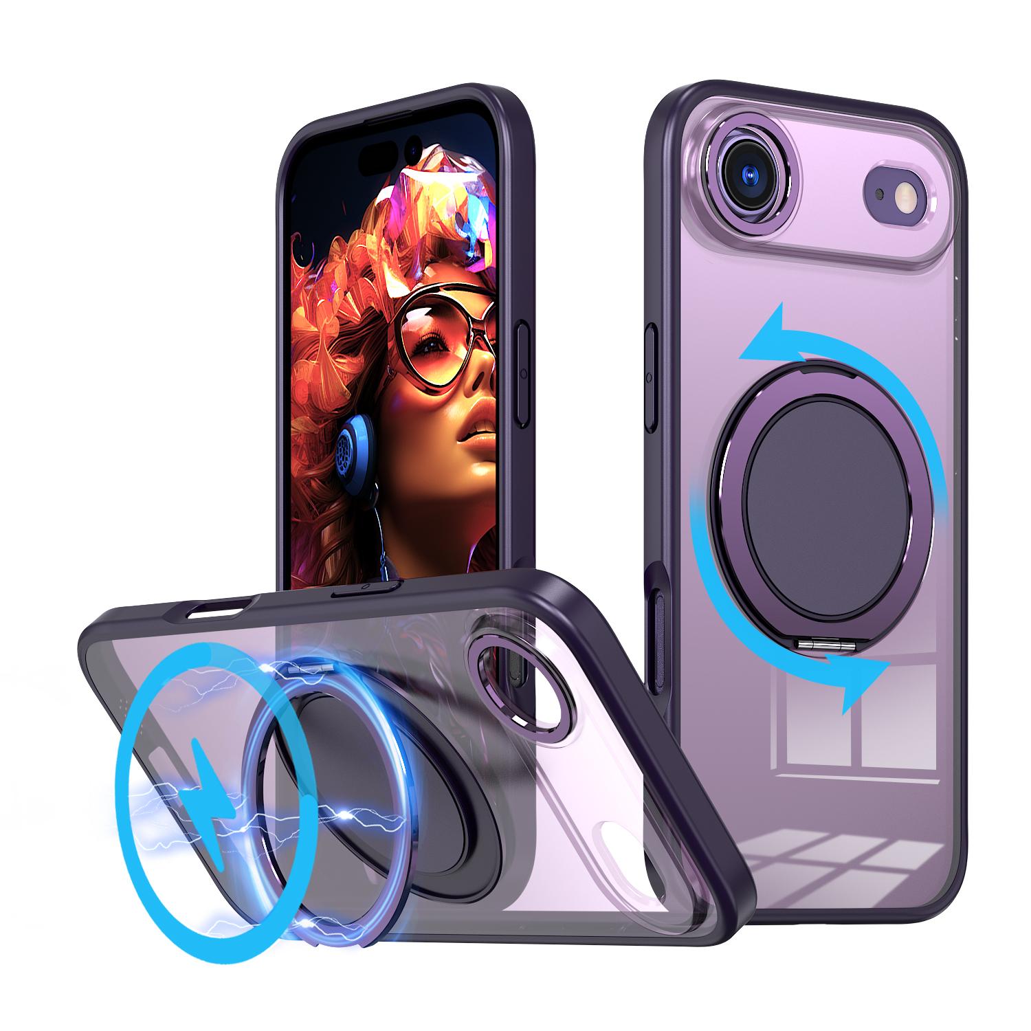 For iPhone Air Kalebol 360-degree Rotating MagSafe Magnetic Holder Phone Case(Purple) - Shopkiz.com