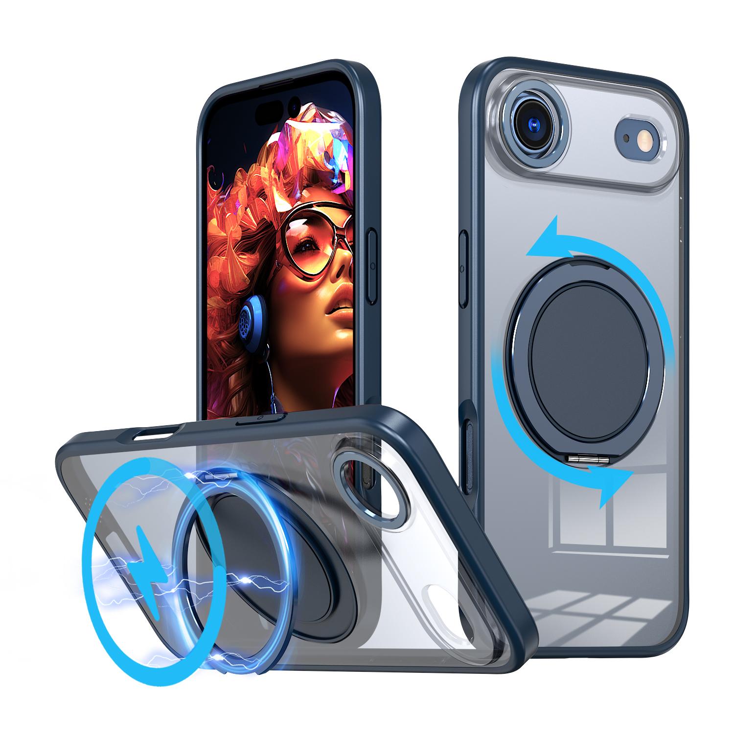 For iPhone Air Kalebol 360-degree Rotating MagSafe Magnetic Holder Phone Case(Blue) - Shopkiz.com