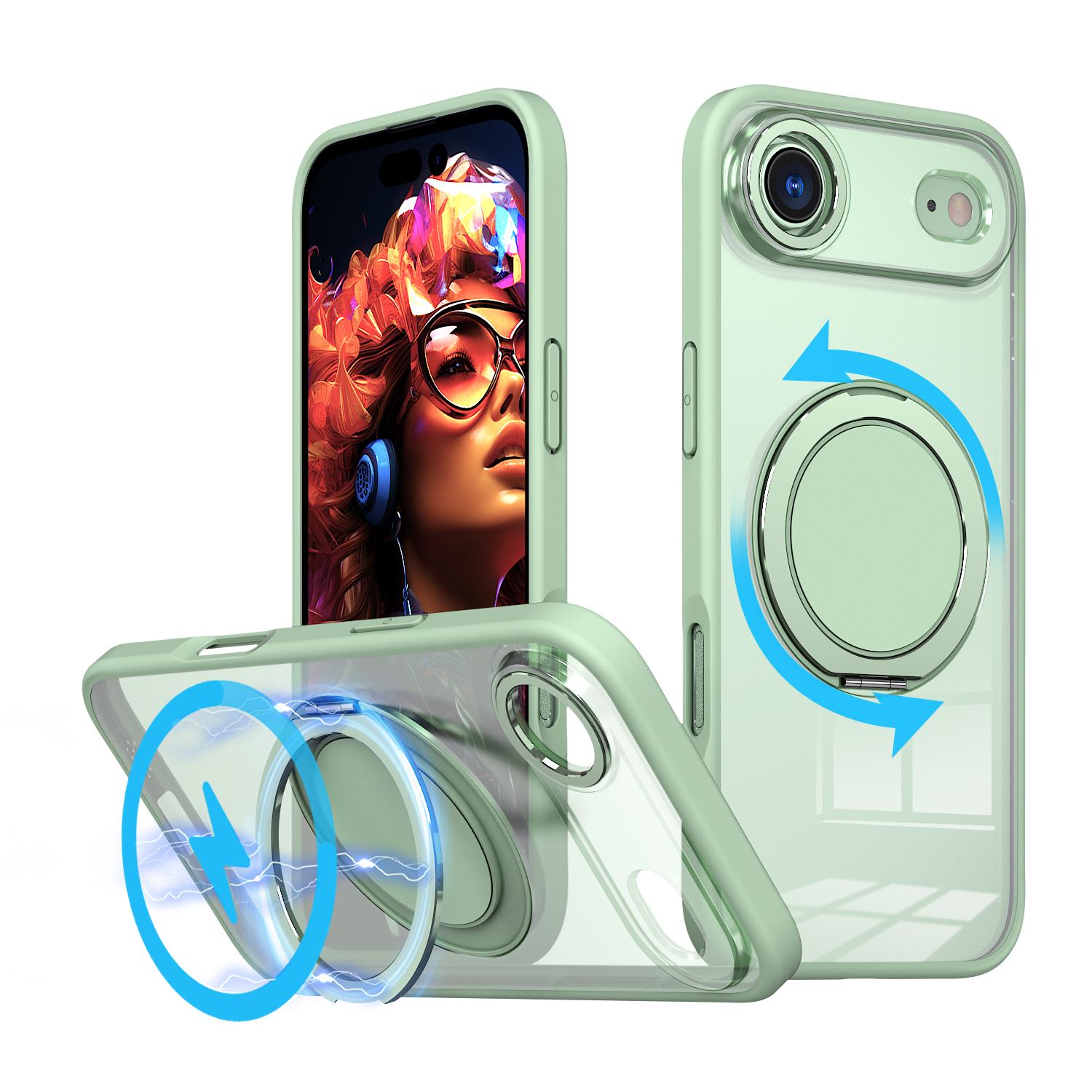 For iPhone Air Kalebol 360-degree Rotating MagSafe Magnetic Holder Phone Case(Avocado Green) - Shopkiz.com