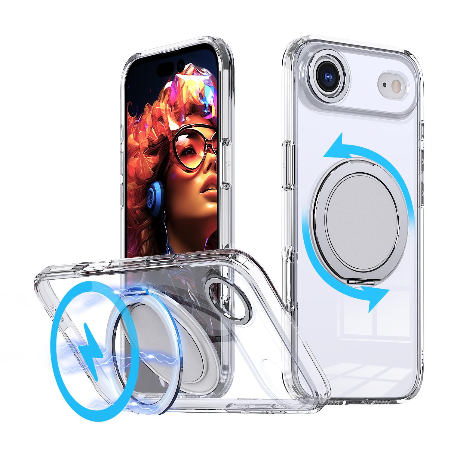 For iPhone Air Kalebol 360-degree Rotating MagSafe Magnetic Holder Phone Case(Transparent) - Shopkiz.com